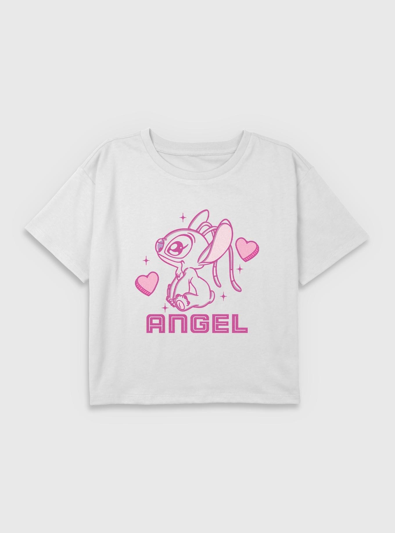 Disney Lilo & Stitch Angel Hearts Youth Girls Boxy Crop T-Shirt, , hi-res