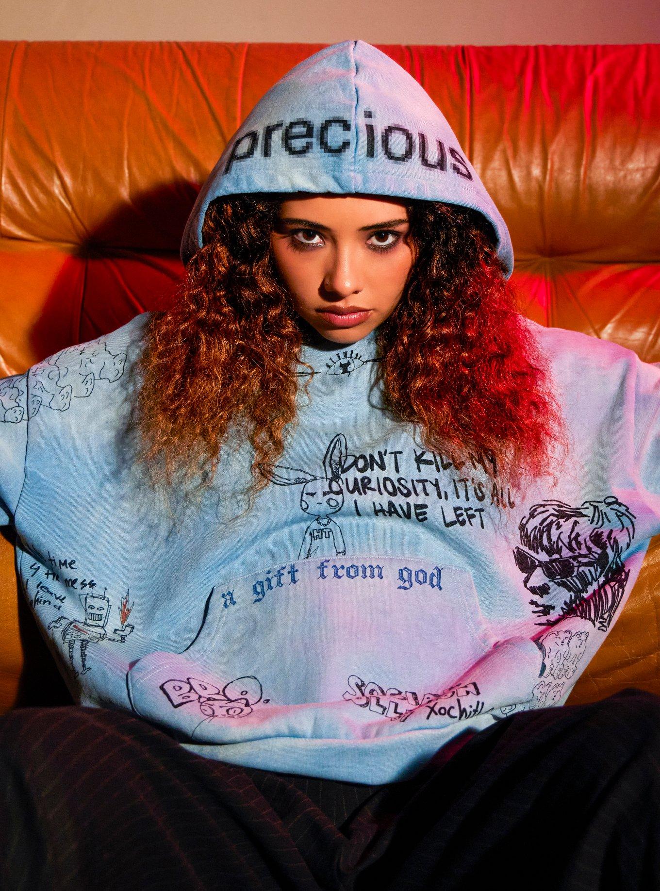 Social Collision Blue Doodle Girls Hoodie, , hi-res