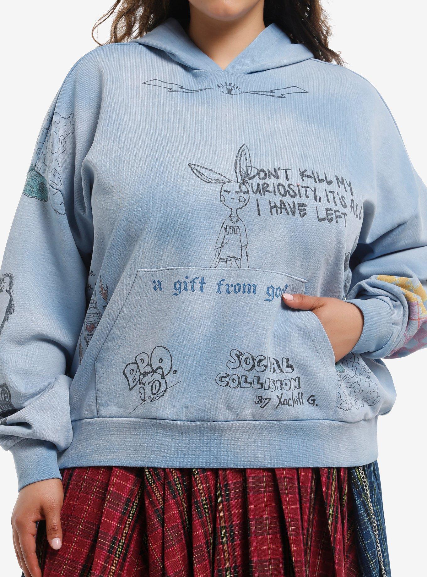 Social Collision Blue Doodle Girls Hoodie Plus Size, , hi-res