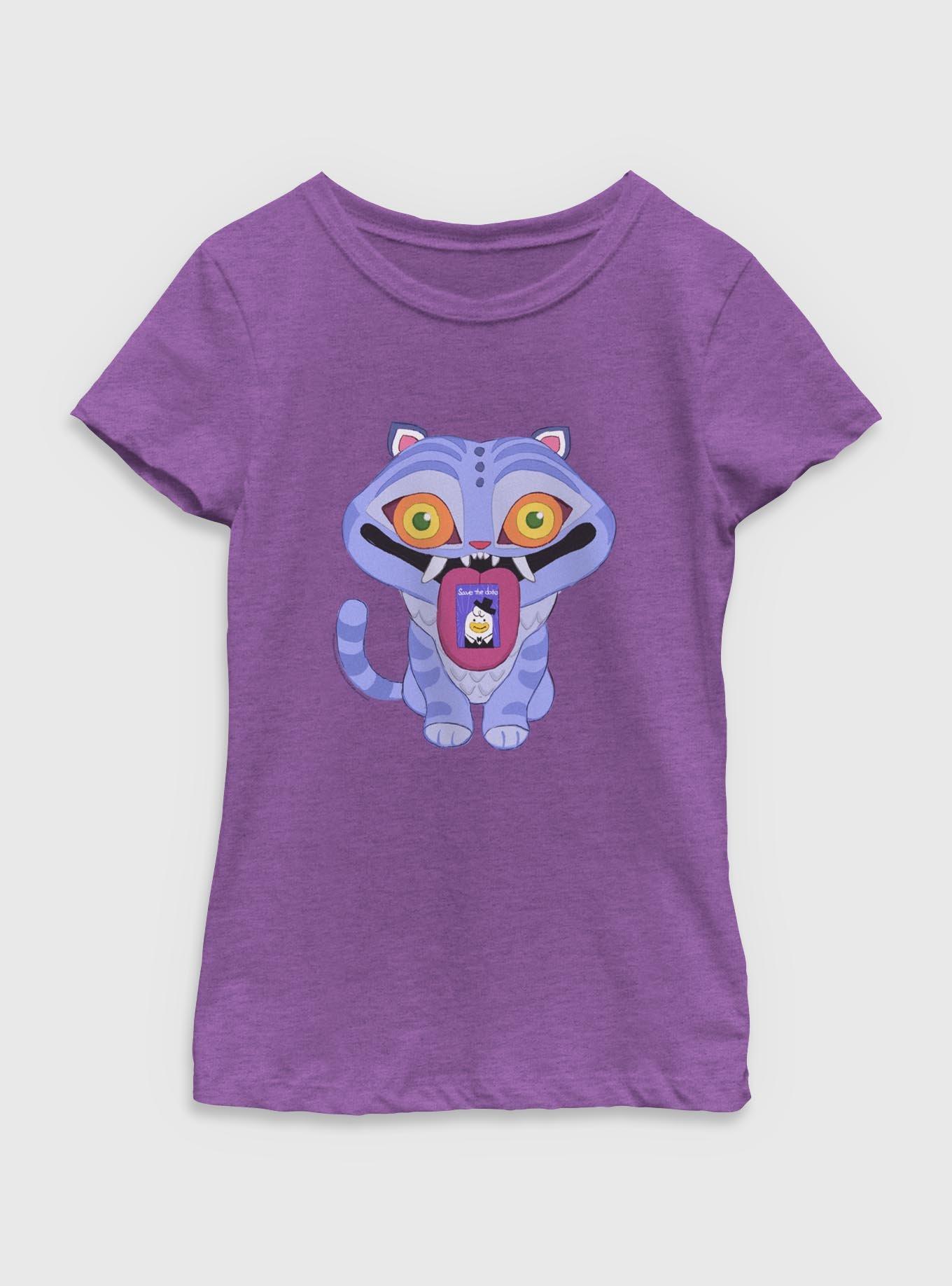 KPop Demon Hunters Chibi Derpy Tiger Save The Date Message Youth Girls T-Shirt, , hi-res