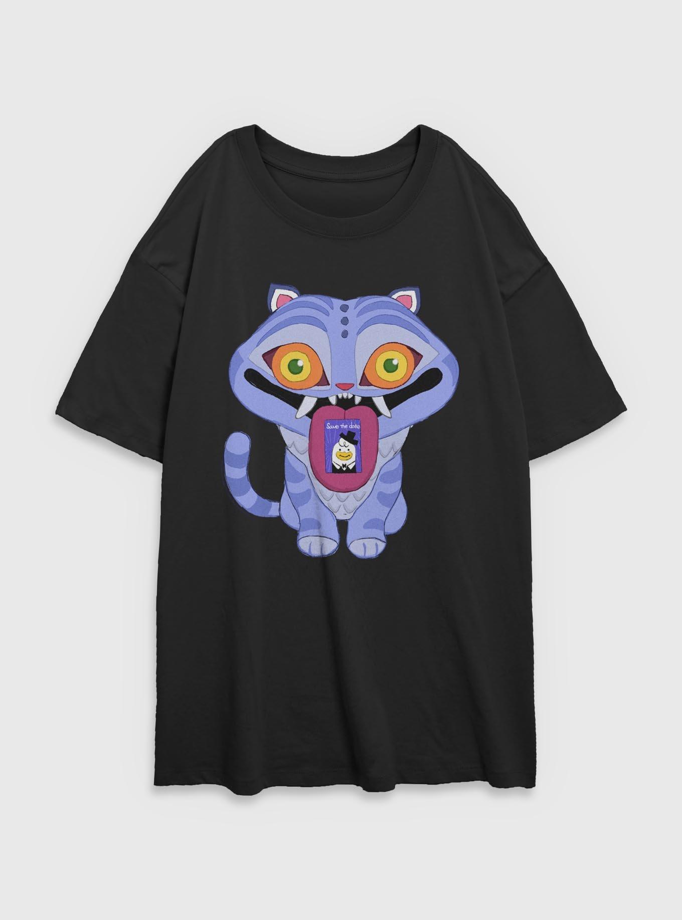KPop Demon Hunters Chibi Derpy Tiger Save The Date Message Womens Oversized T-Shirt, , hi-res