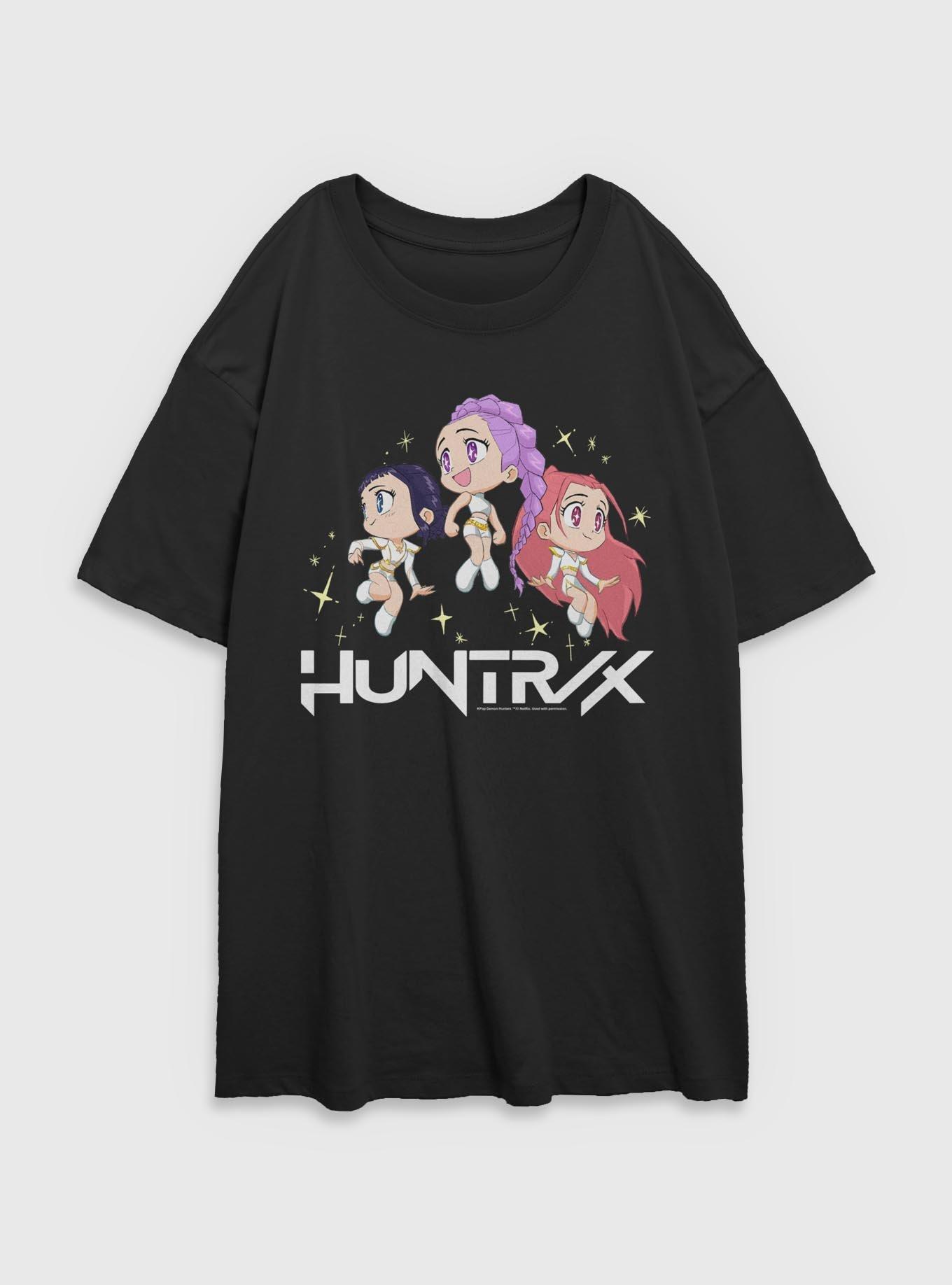 KPop Demon Hunters Chibi Huntrix Floating In Stars Womens Oversized T-Shirt, BLACK, hi-res