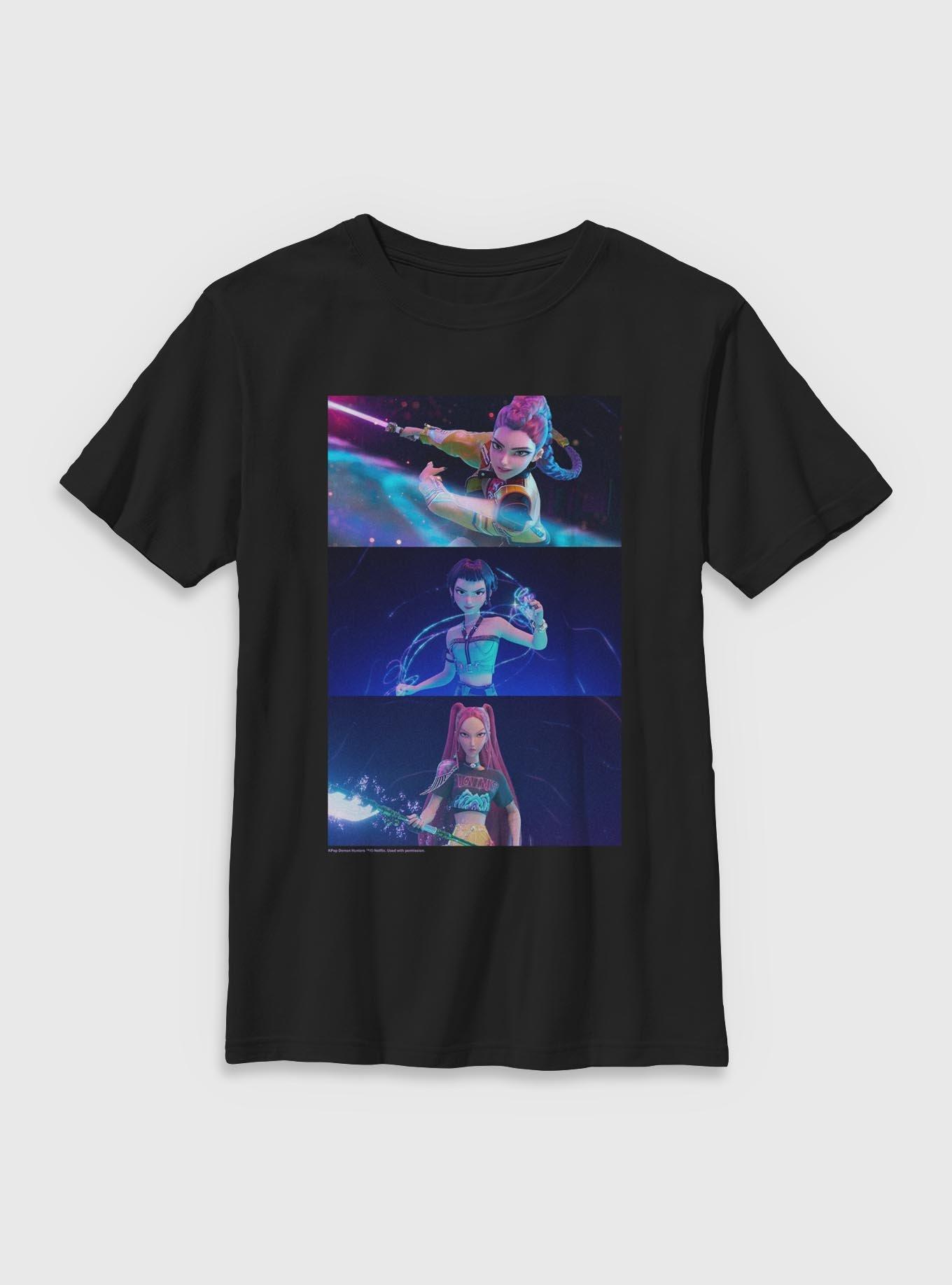 KPop Demon Hunters Huntrix Fight Scenes Youth T-Shirt, BLACK, hi-res