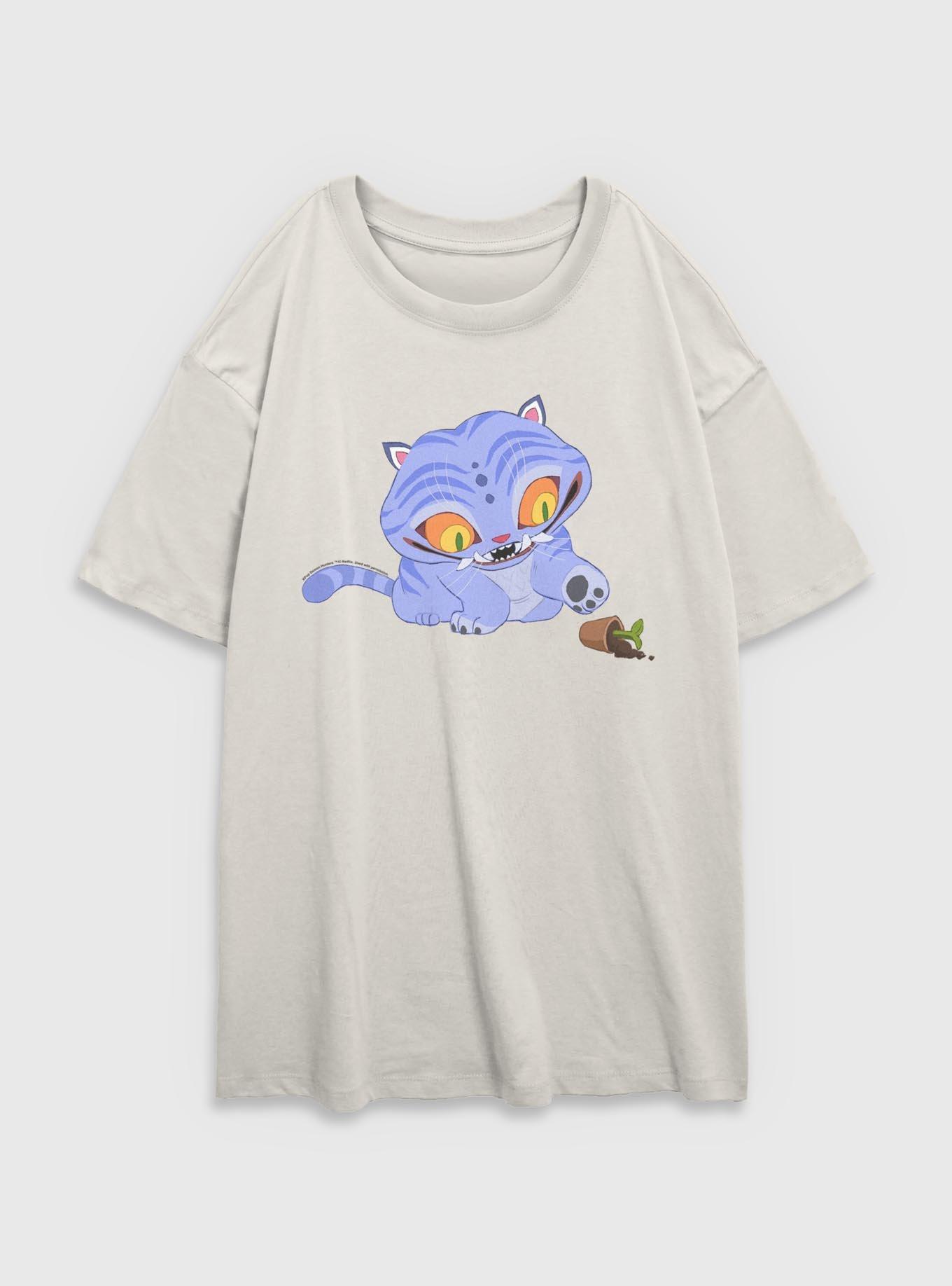 KPop Demon Hunters Chibi Derpy Tiger And Plant Womens Oversized T-Shirt, , hi-res