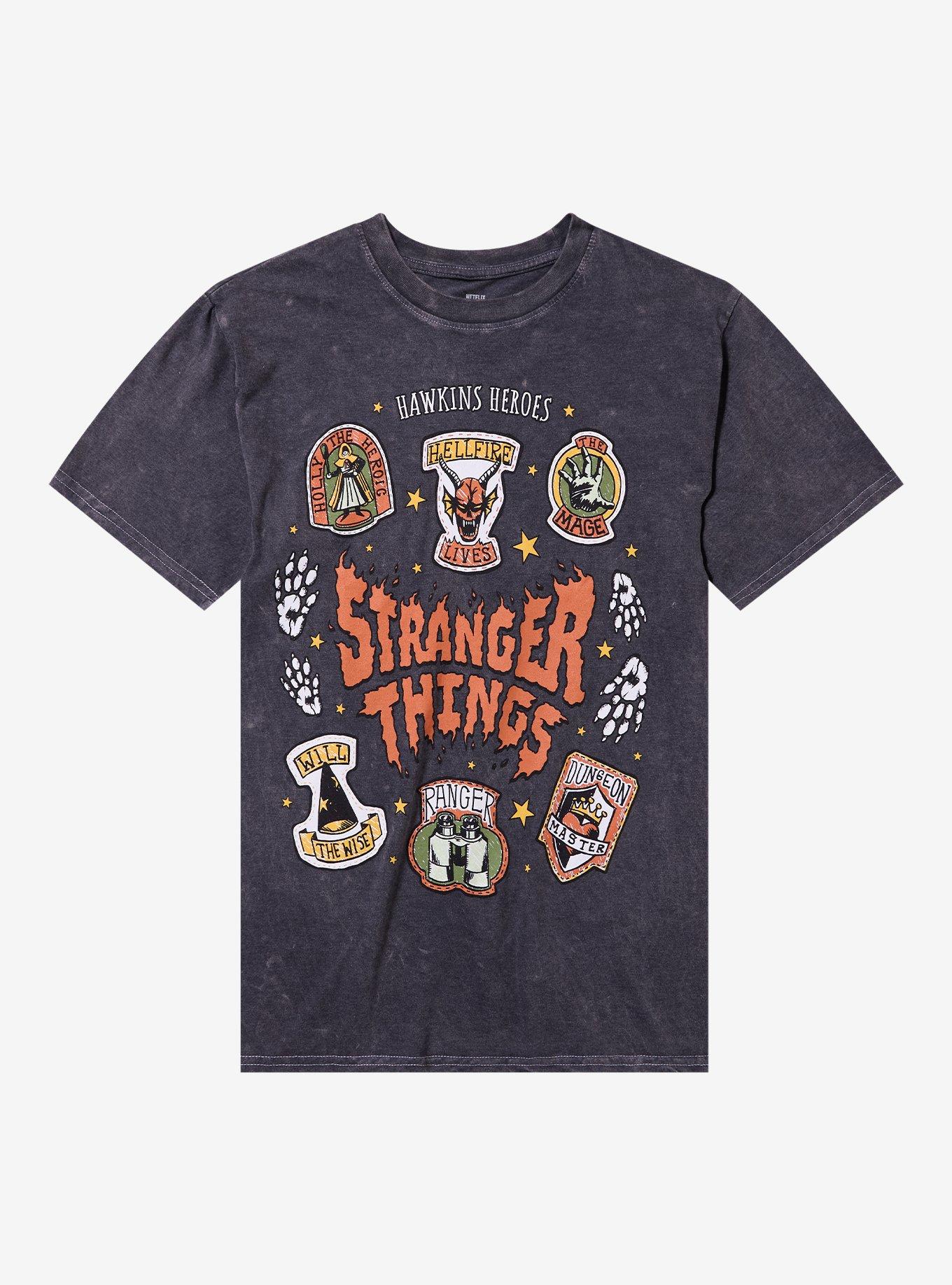 Stranger Things Badge Icons Dark Wash T-Shirt, , hi-res
