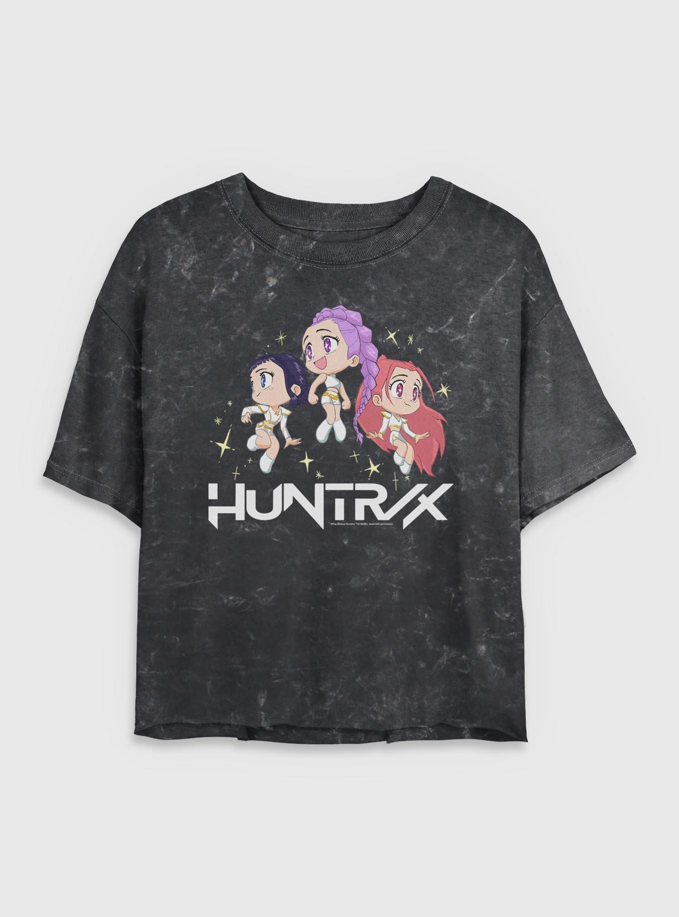 KPop Demon Hunters Chibi HUNTR/X Floating In Stars Mineral Wash Womens Crop T-Shirt, , hi-res