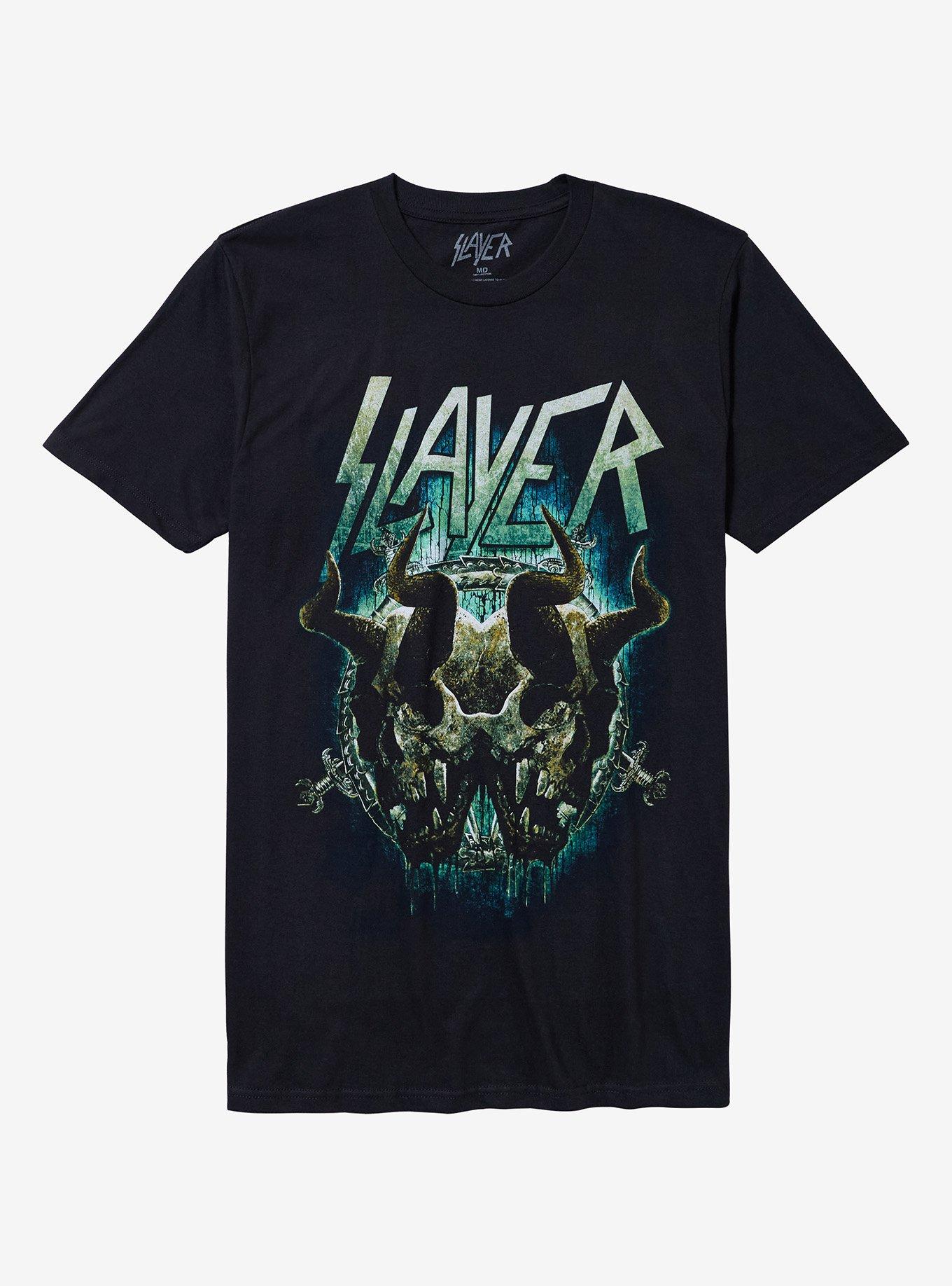 Slayer Double Horned Demon Skull T-Shirt, , hi-res