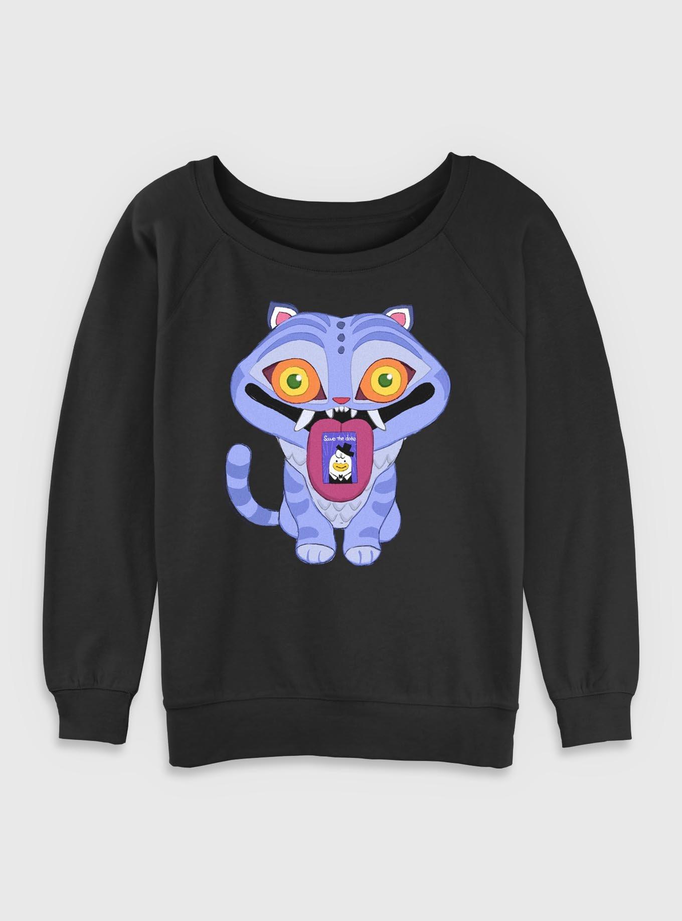 KPop Demon Hunters Chibi Derpy Tiger Save The Date Message Womens Slouchy Sweatshirt, , hi-res