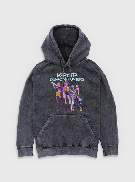 KPop Demon Hunters HUNTR/X Group Mineral Wash Hoodie - BLACK