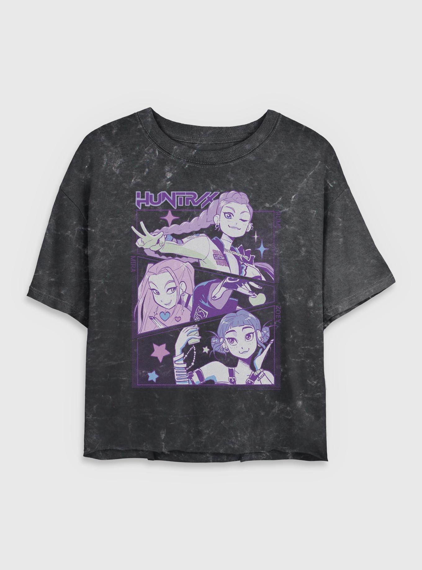 KPop Demon Hunters Huntrix Group Panels Mineral Wash Womens Crop T-Shirt, , hi-res