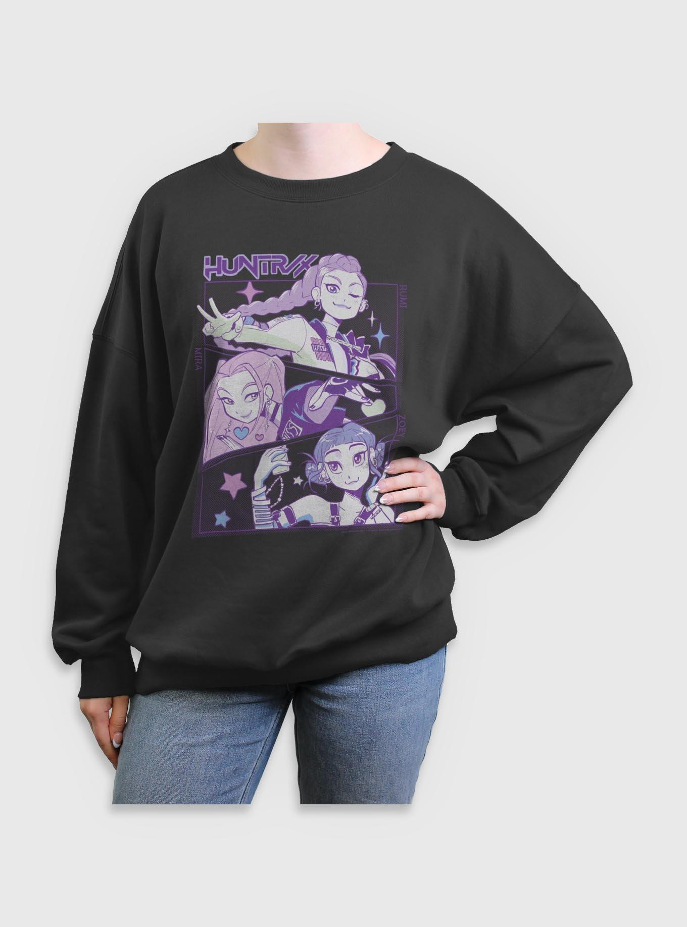 KPop Demon Hunters Huntrix Group Panels Girls Oversized Sweatshirt, CHARCOAL, hi-res