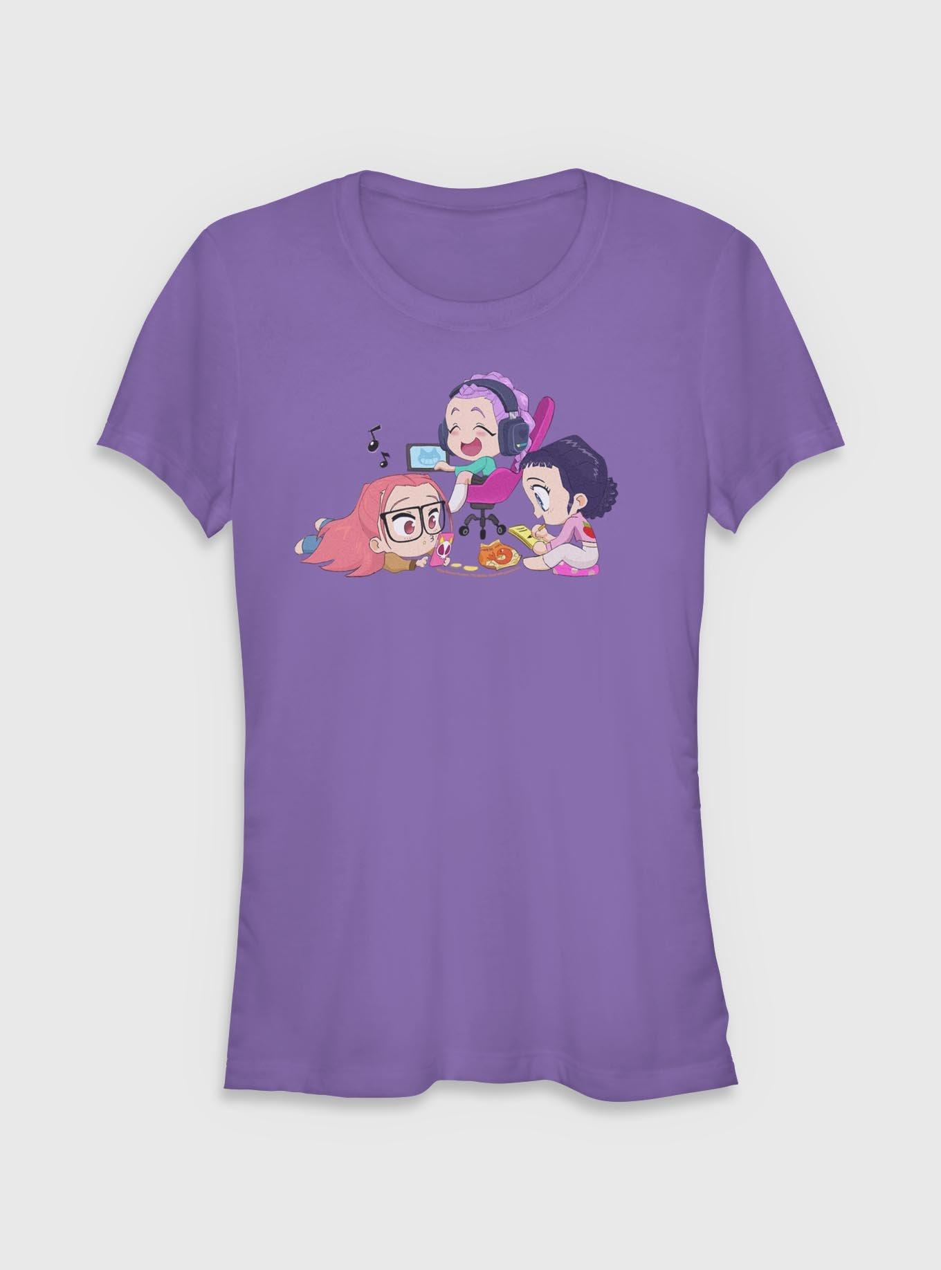 KPop Demon Hunters Chibi Huntrix Group Playing Girls T-Shirt, PURPLE, hi-res