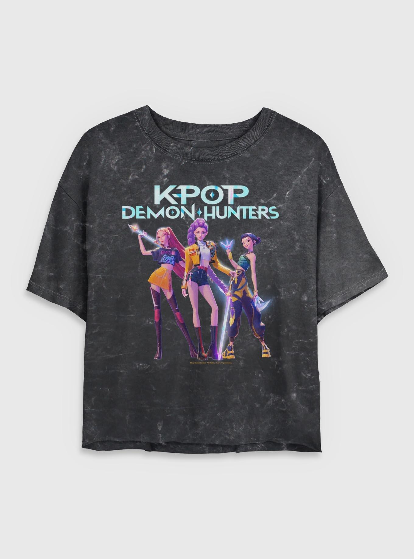 KPop Demon Hunters Huntrix Hero Group Girls Mineral Wash Crop T-Shirt, , hi-res