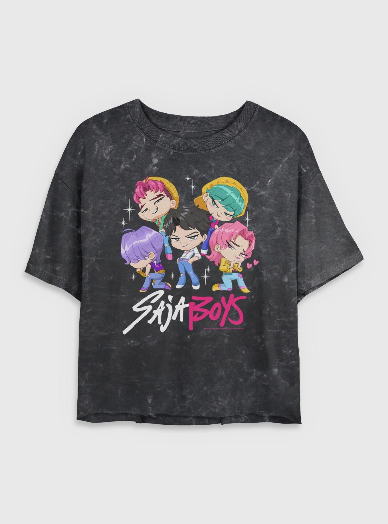 KPop Demon Hunters Saja Boys Chibi Group Girls Mineral Wash Crop T-Shirt, , hi-res