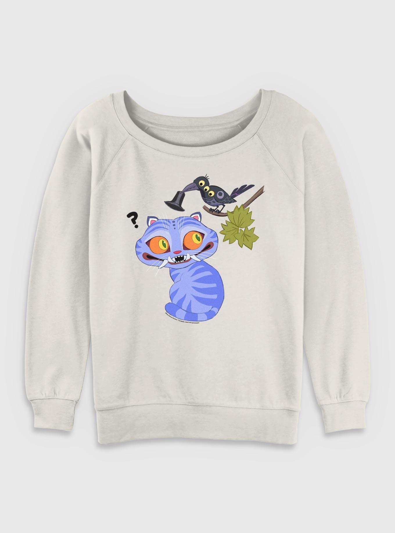 KPop Demon Hunters Derpy Tiger And Sussie Bird Girls Slouchy Sweatshirt