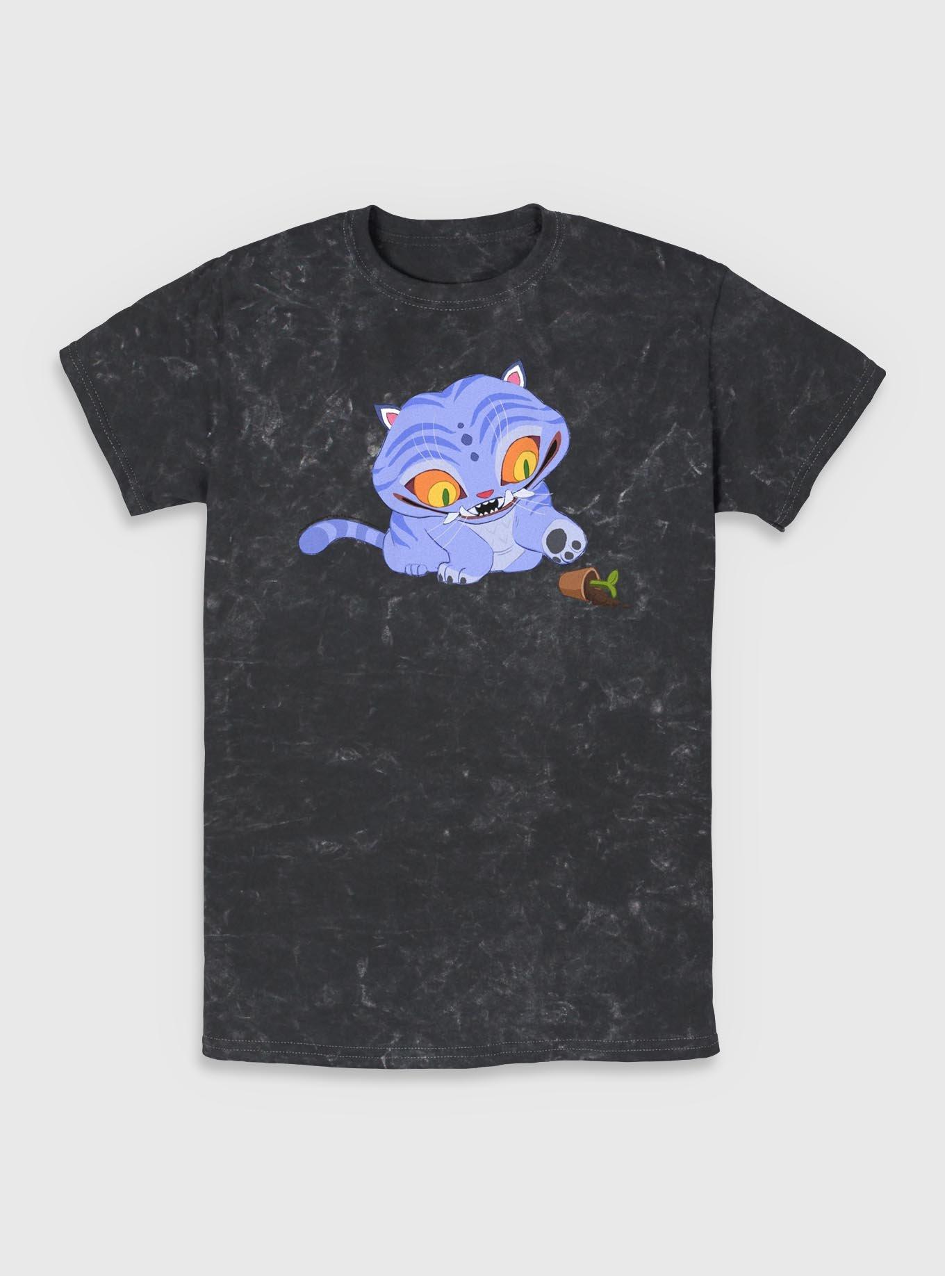 KPop Demon Hunters Chibi Derpy Tiger Mineral Wash T-Shirt - BLACK