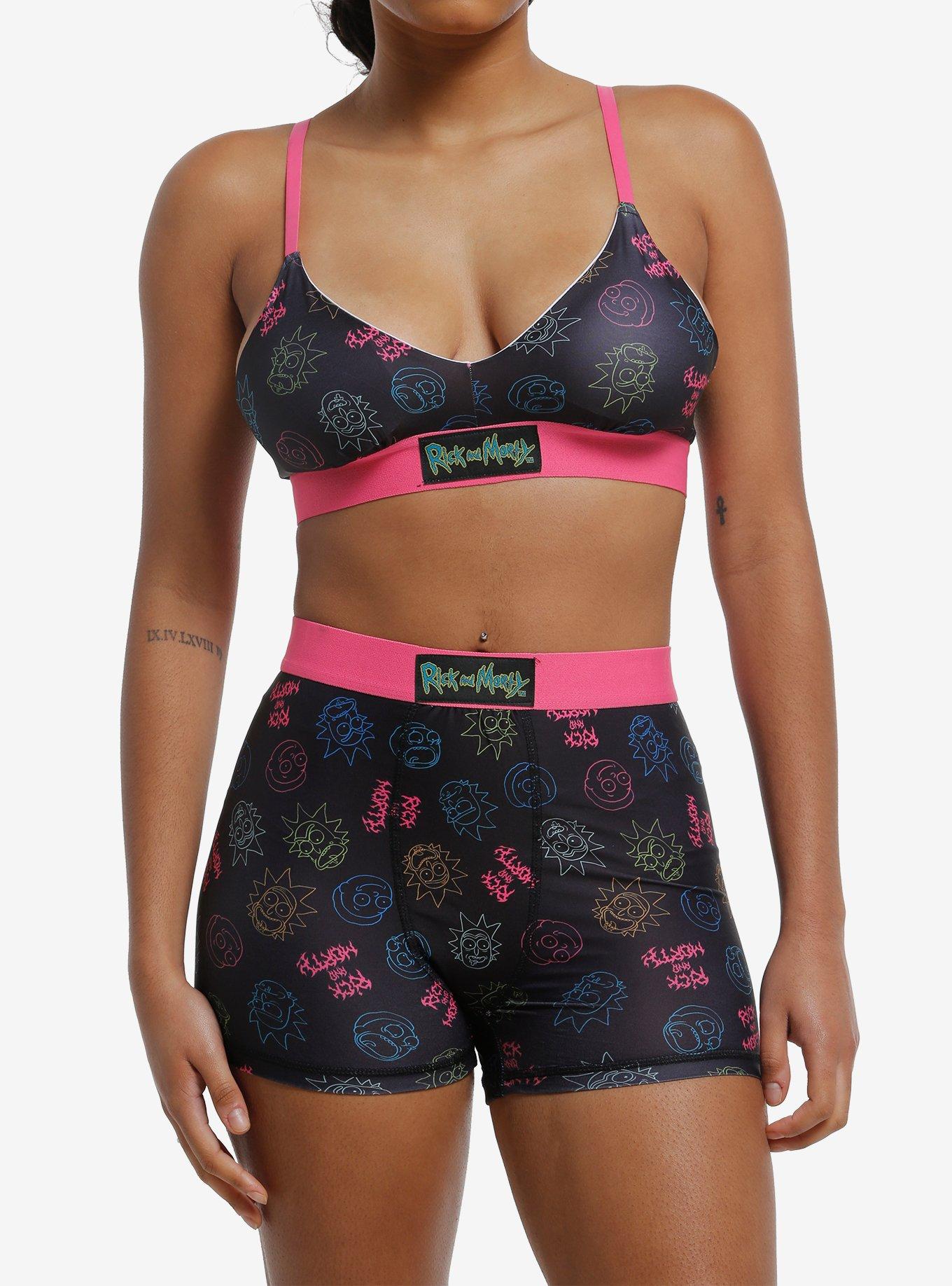 Rick And Morty Neon Faces Bra & Boyshort Panty Set, , hi-res