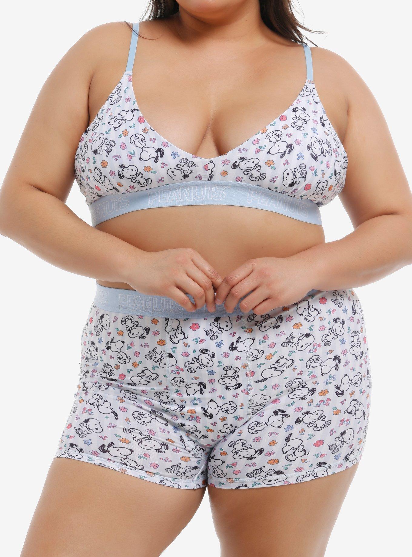Peanuts Snoopy Floral Bra & Boyshort Panty Set Plus Size, , hi-res