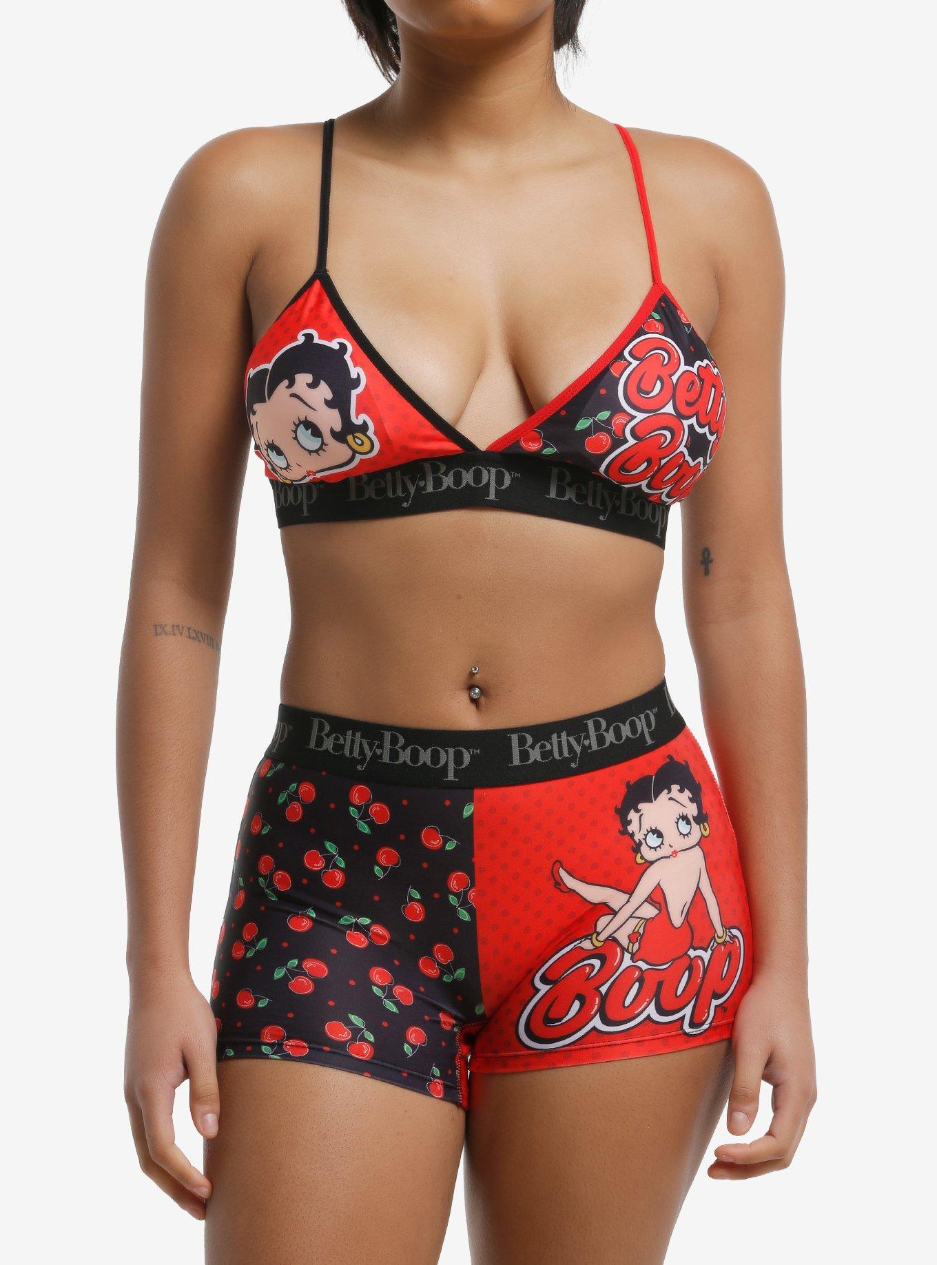 Betty Boop Cherry Split Bra & Boyshort Panty Set, , hi-res