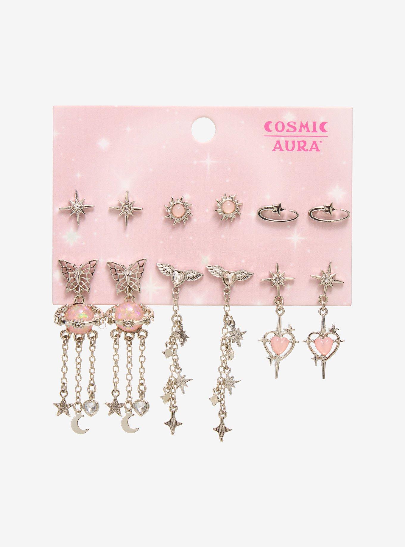 Cosmic Aura Pink Opal Celestial Stud & Drop Earring Set, , hi-res