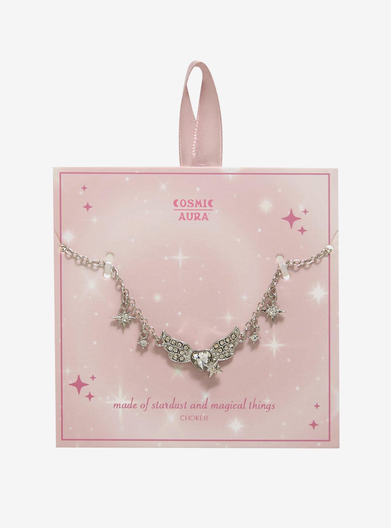 Cosmic Aura Winged Heart Rhinestone Choker, , hi-res