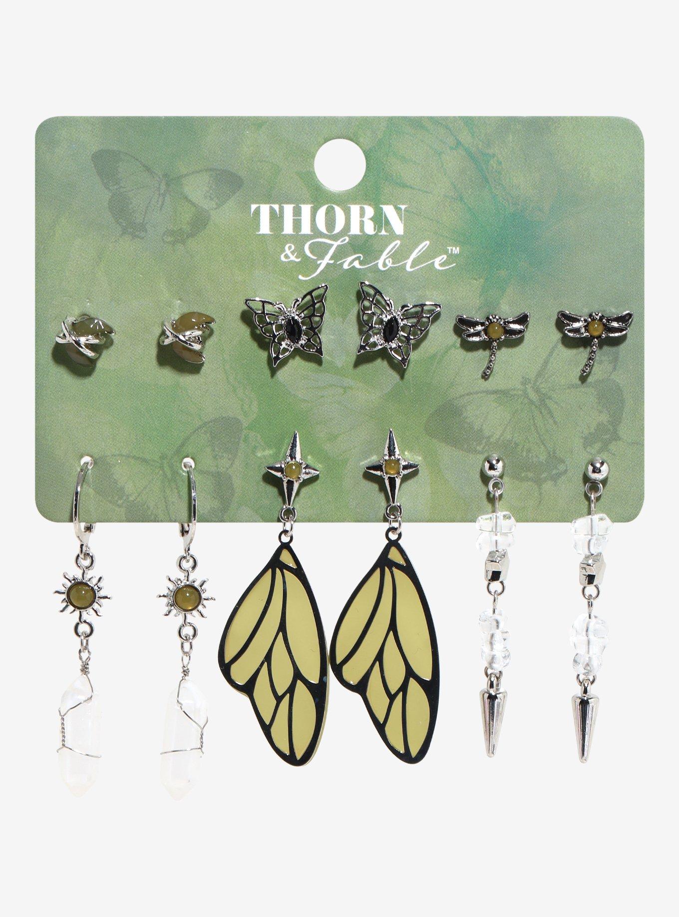 Thorn & Fable Green Butterfly Earring Set, , hi-res
