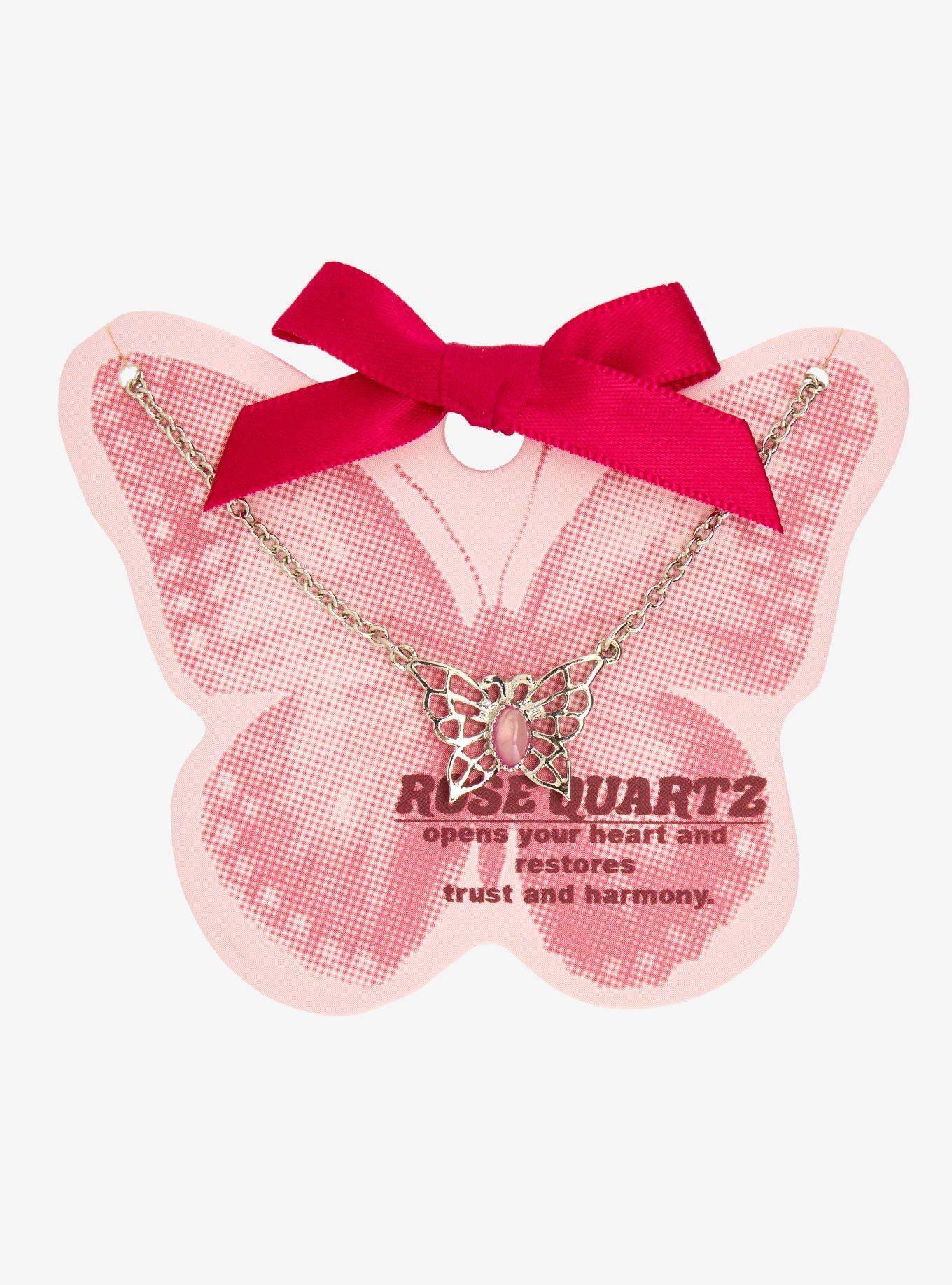 Thorn & Fable Butterfly Rose Quartz Necklace, , hi-res