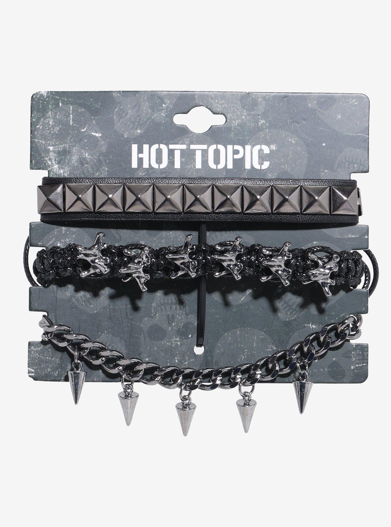 Pyramid Stud Spike Bracelet Set, , hi-res