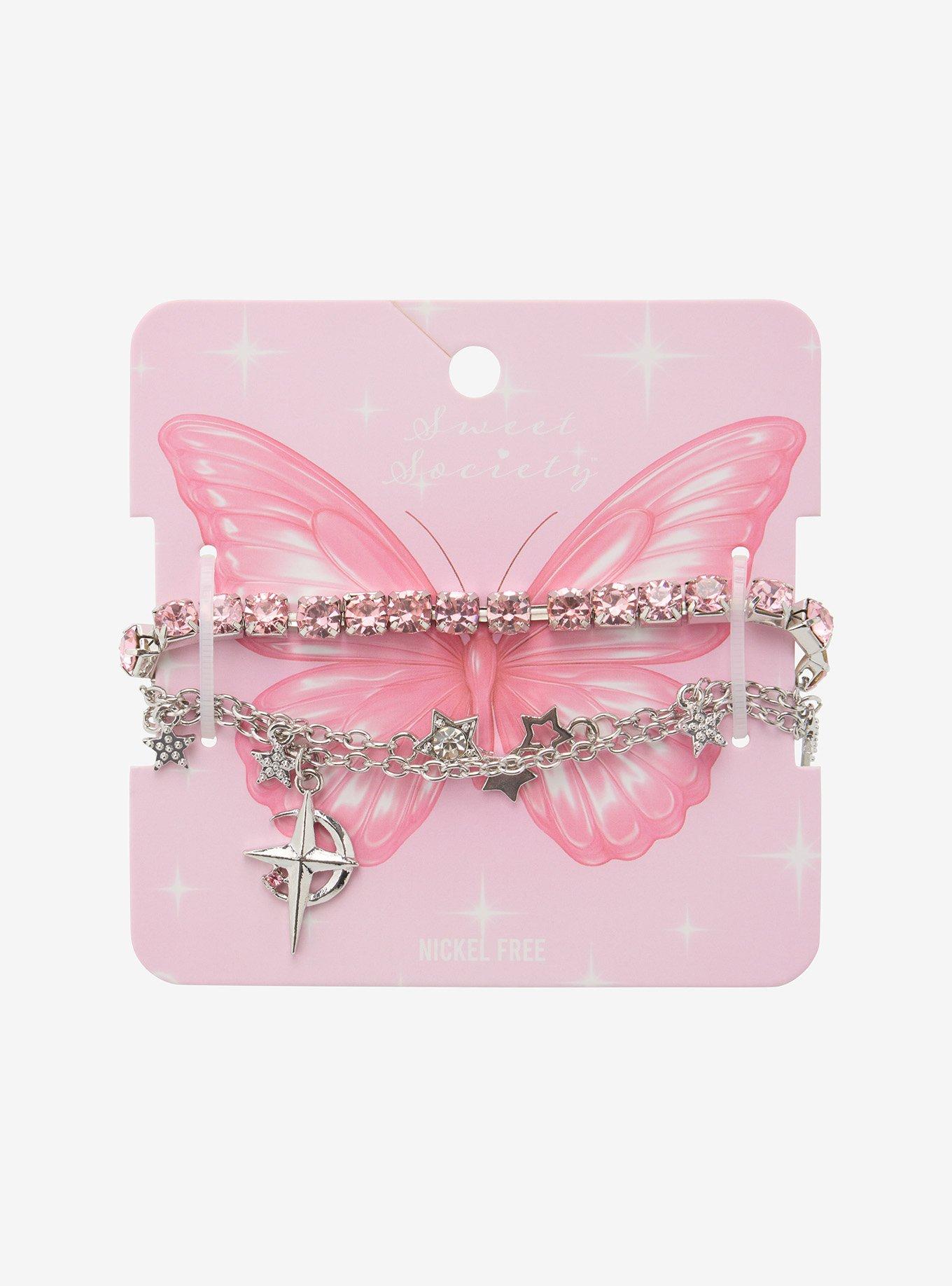 Pink Rhinestone Star Bracelet Set, , hi-res