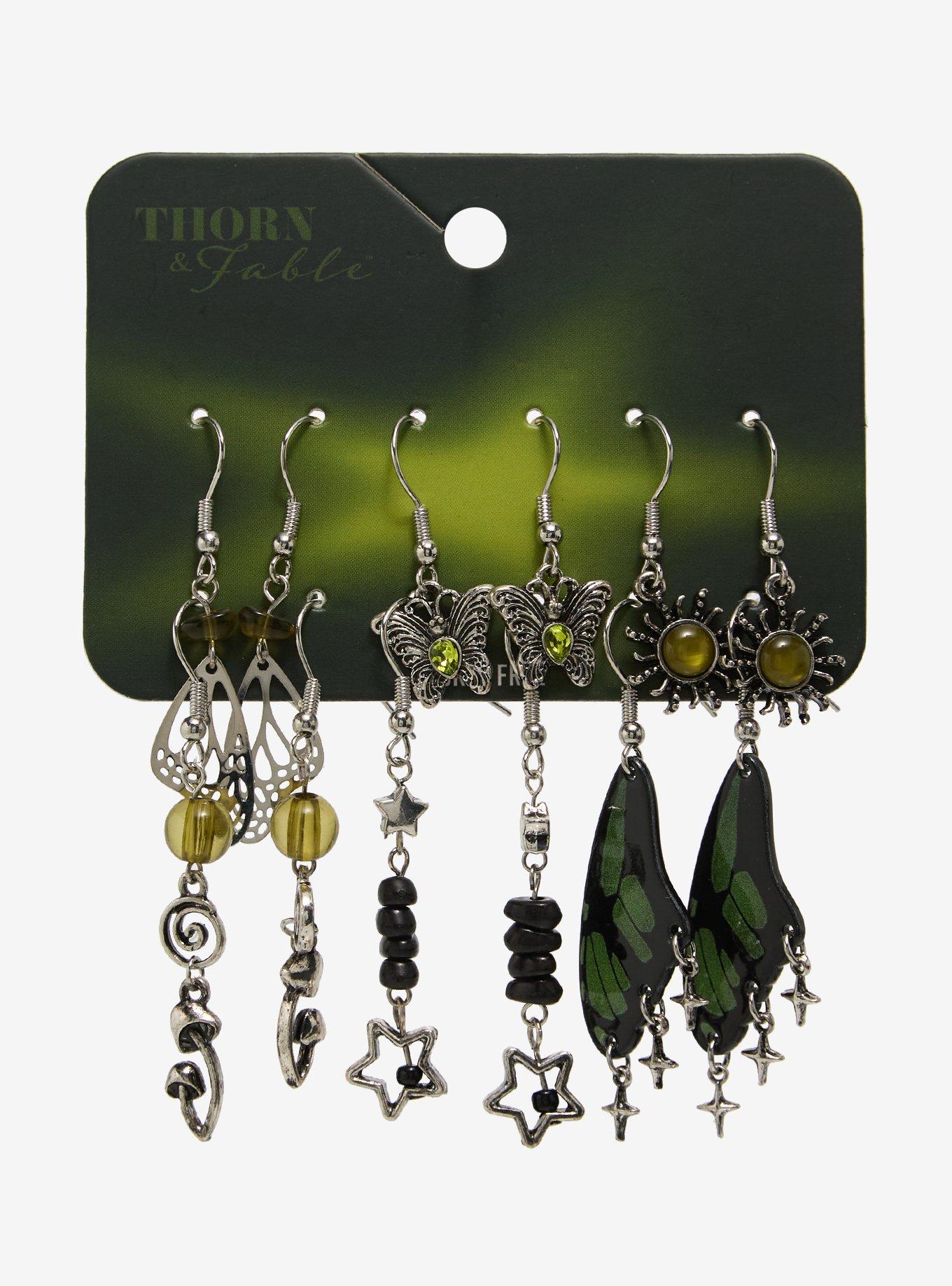 Thorn & Fable Green Butterfly Grunge Earring Set, , hi-res