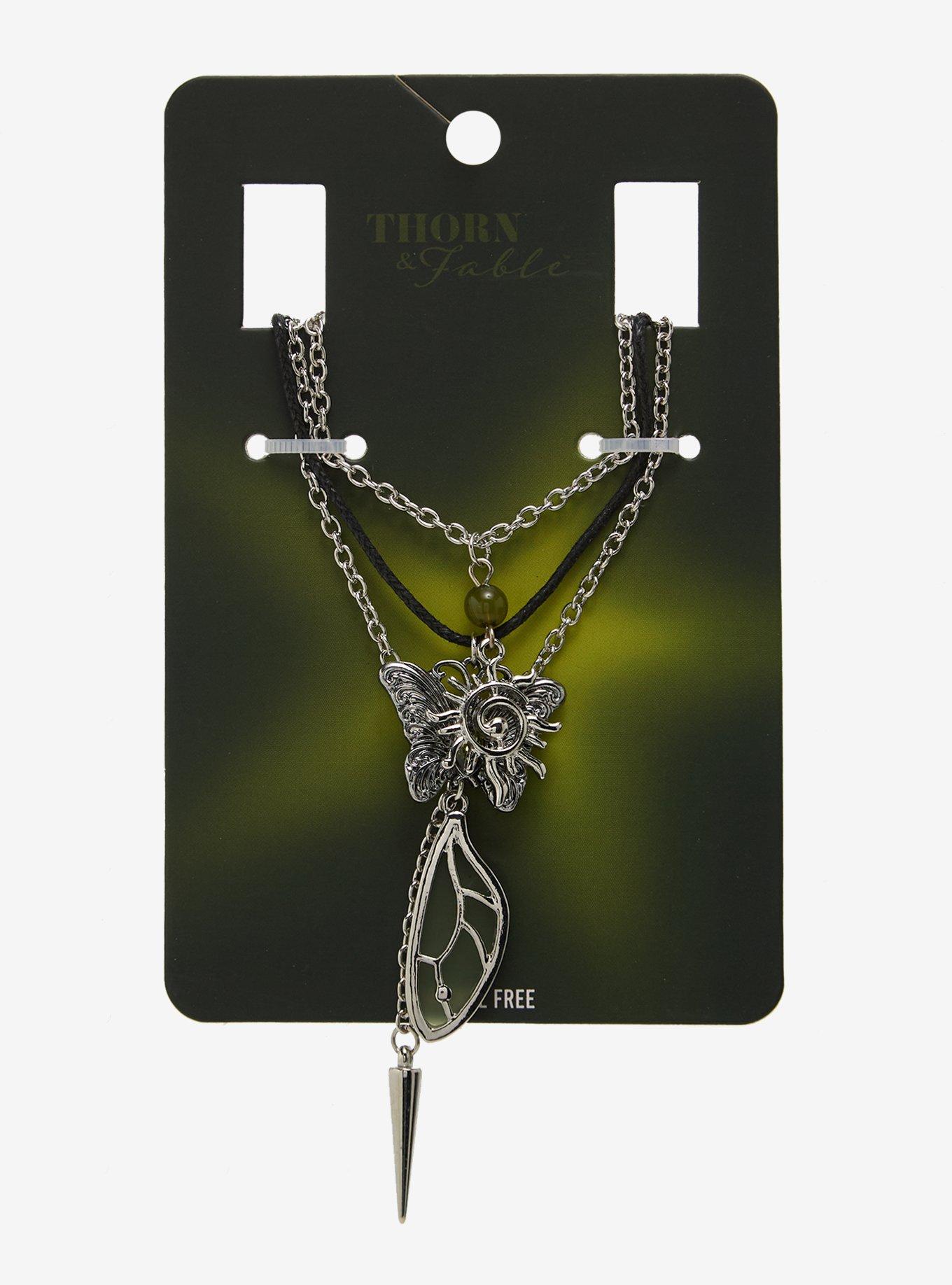 Thorn & Fable Green Butterfly Sun Cord Necklace Set, , hi-res