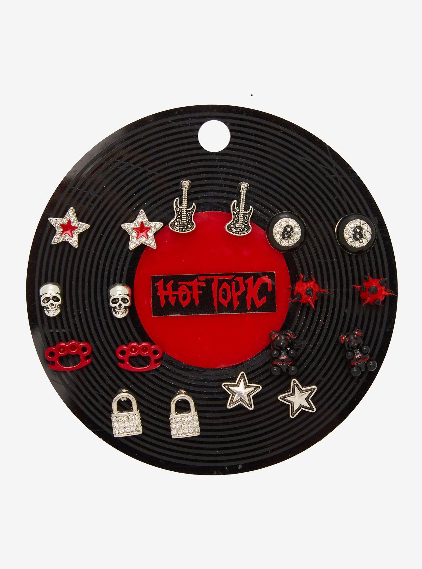 Emo Skull Guitar Icons Stud Earring Set, , hi-res