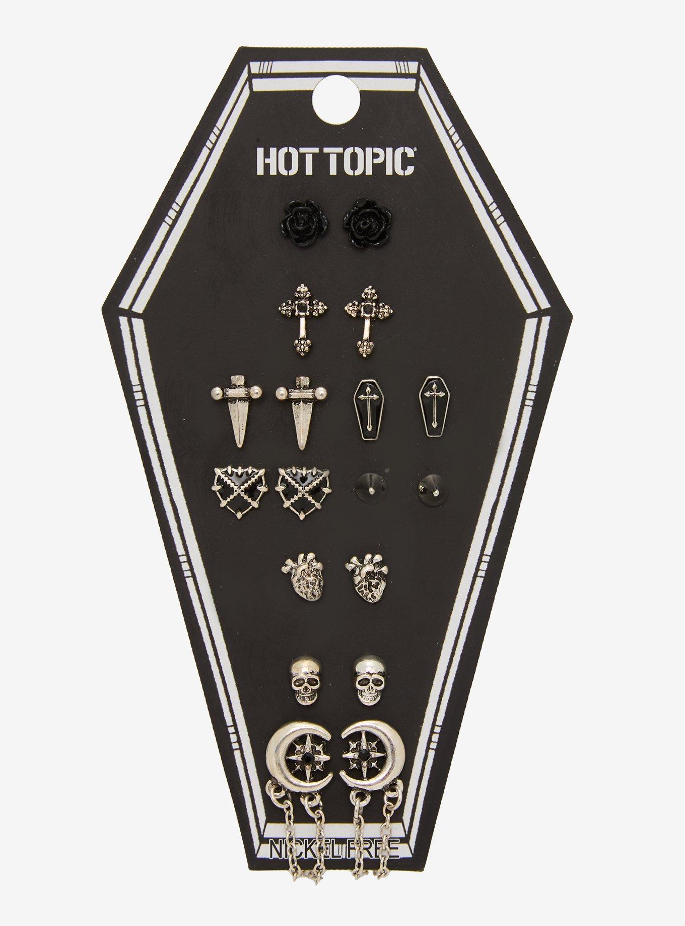 Coffin Moon Cross Stud Earring Set, , hi-res