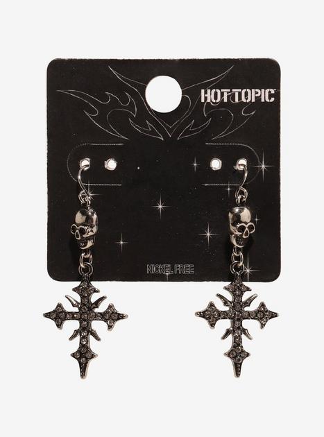Rhinestone Cross Skull Earrings | Hot Topic