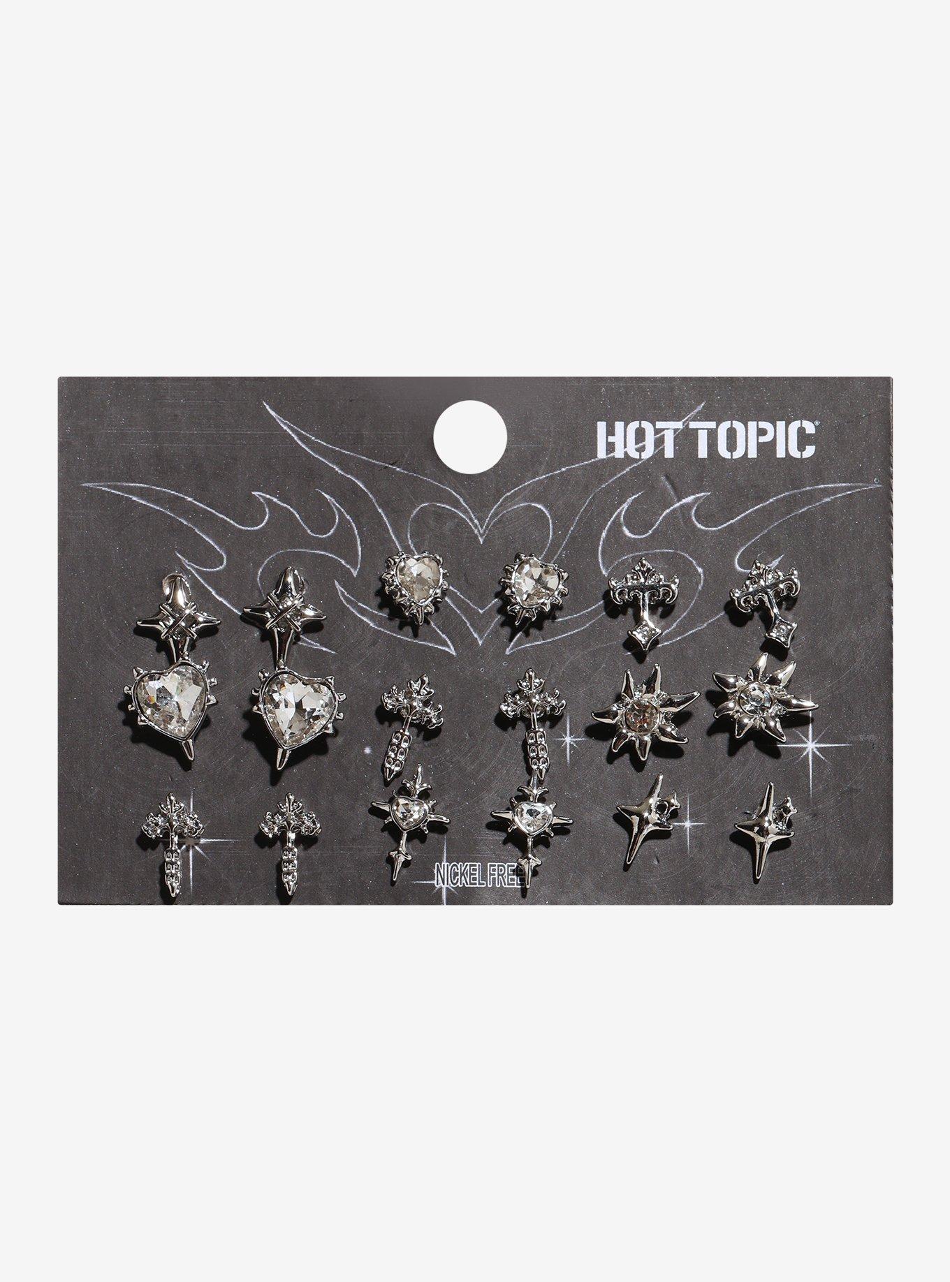 Cyber Chrome Cross Earring Set, , hi-res