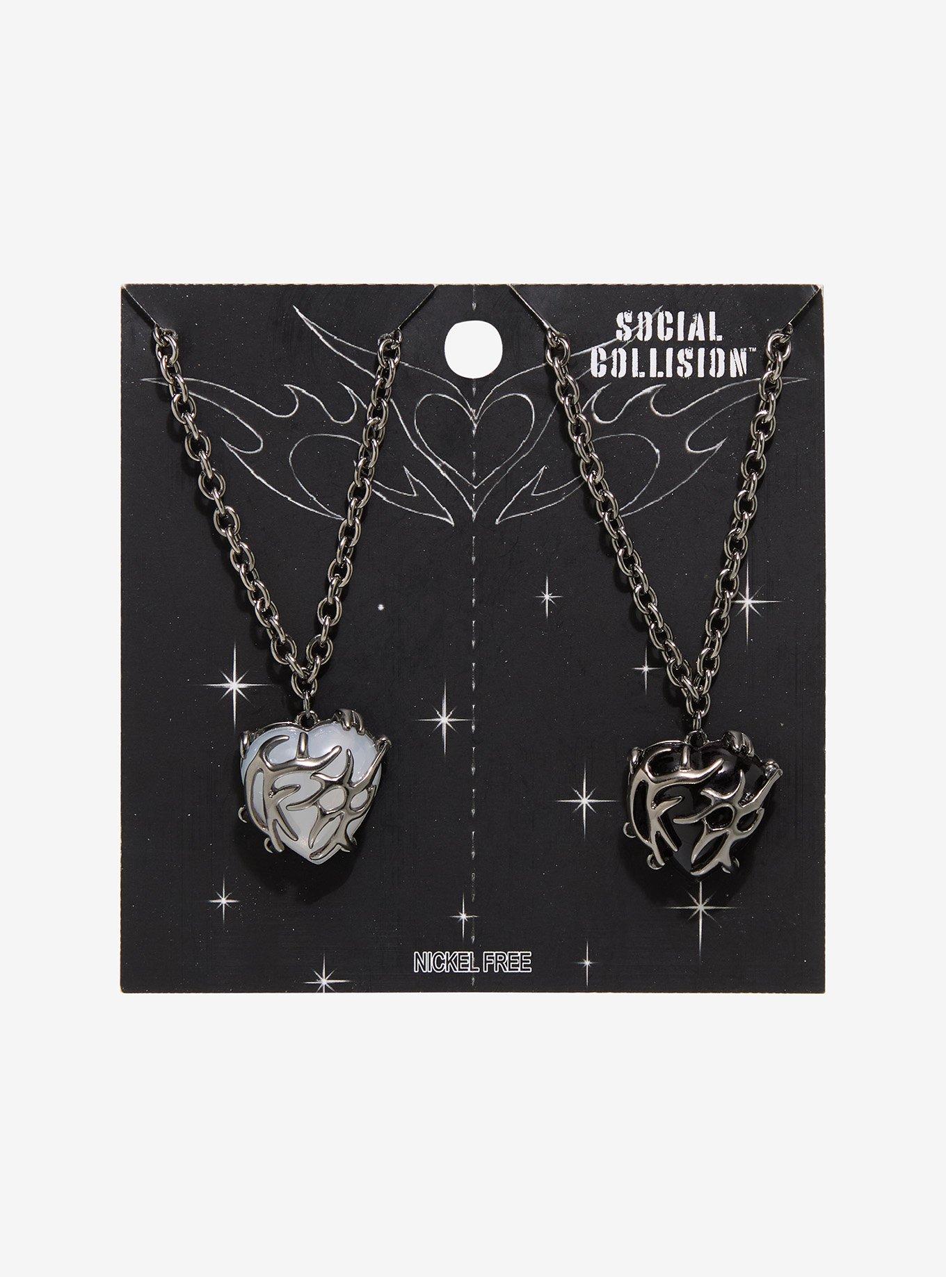 Social Collision Black & White Cyber Heart Best Friend Necklace Set, , hi-res
