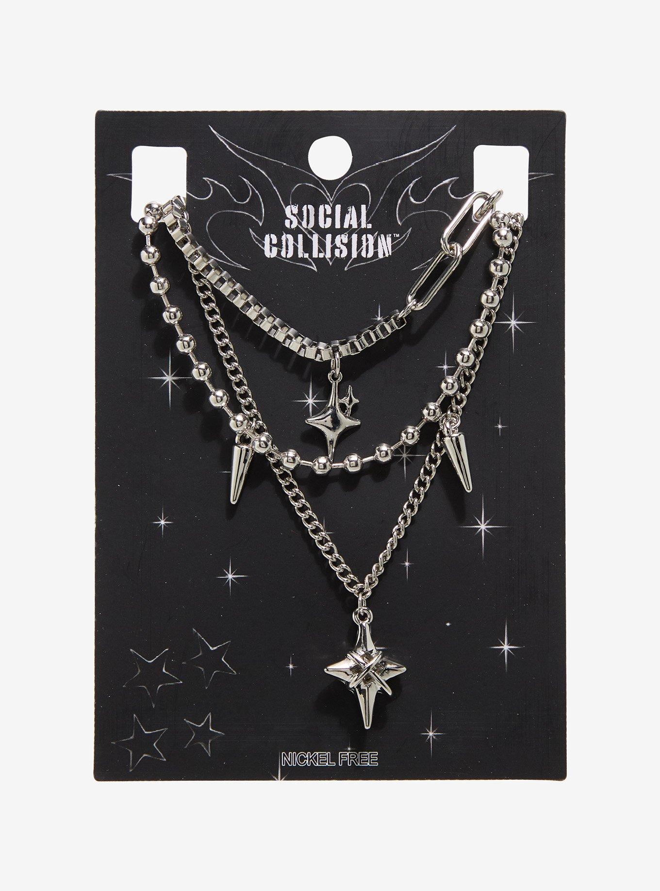 Social Collision Pointed Star Spike Necklace Set, , hi-res