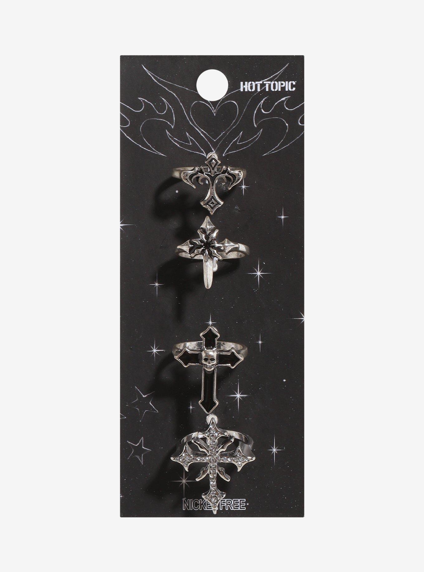 Cyber Punk Goth Cross Ring Set, , hi-res