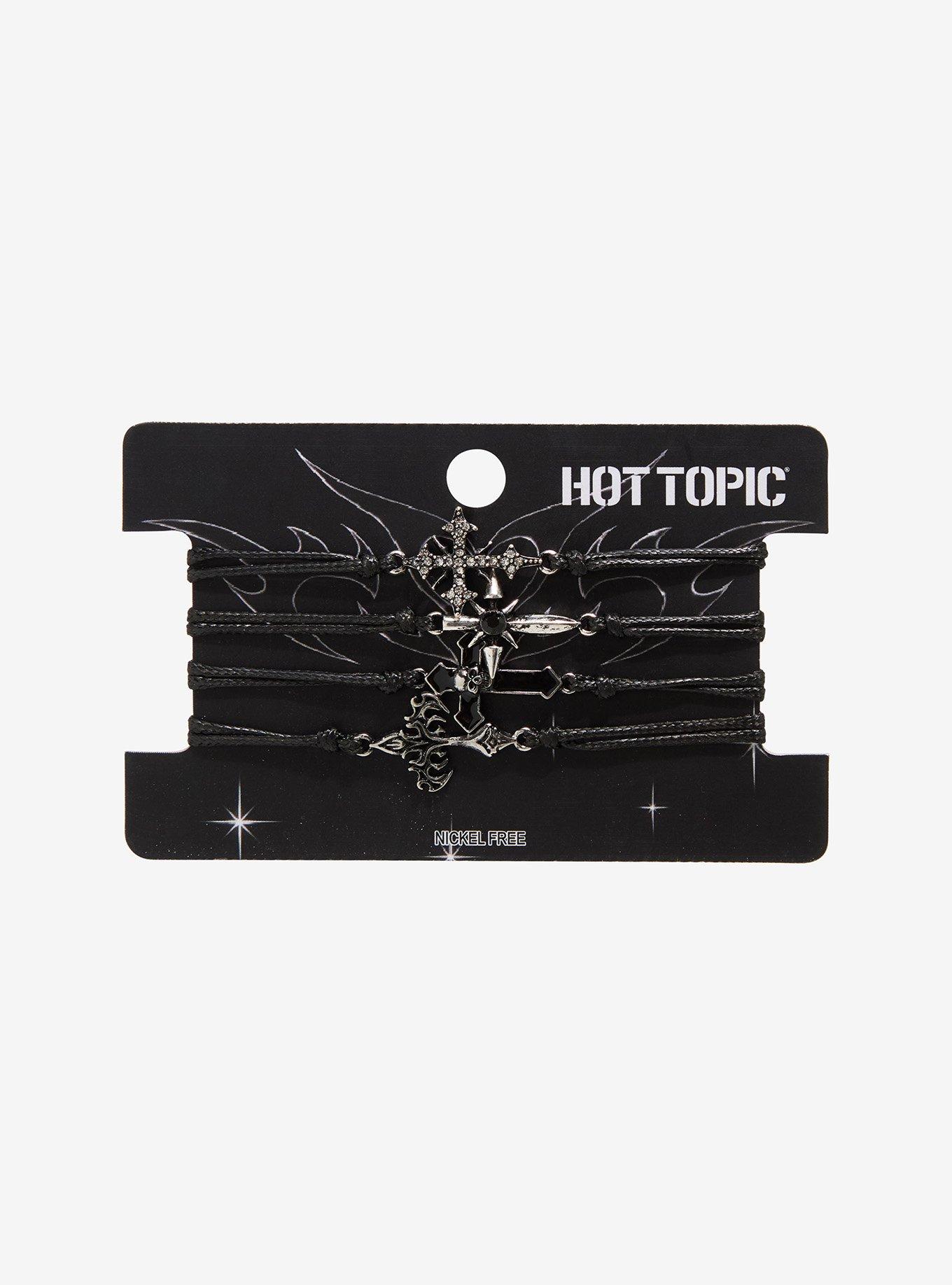 Cyber Punk Goth Cross Cord Bracelet Set, , hi-res