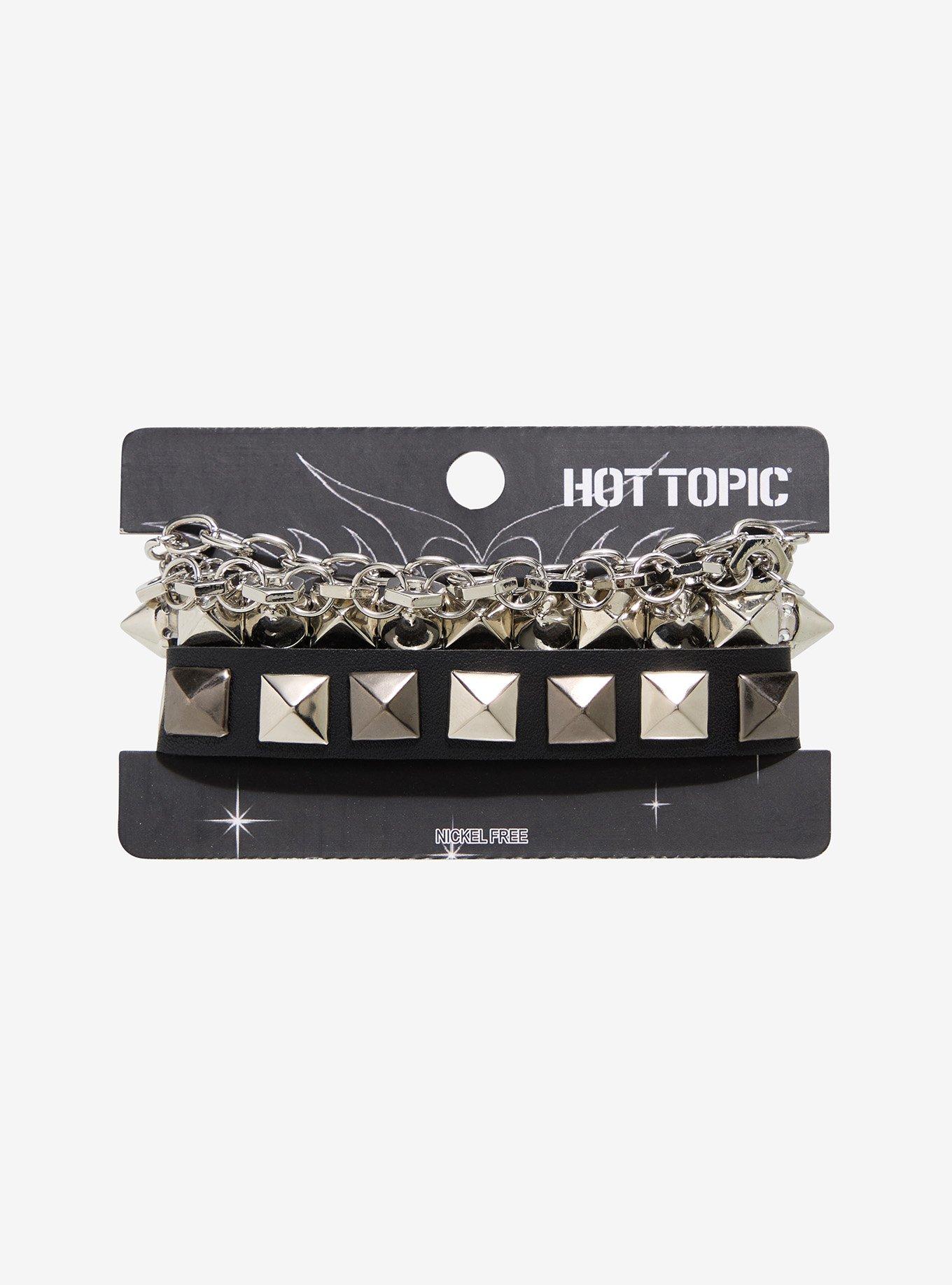 Punk Chain & Faux Leather Bracelet Set, , hi-res