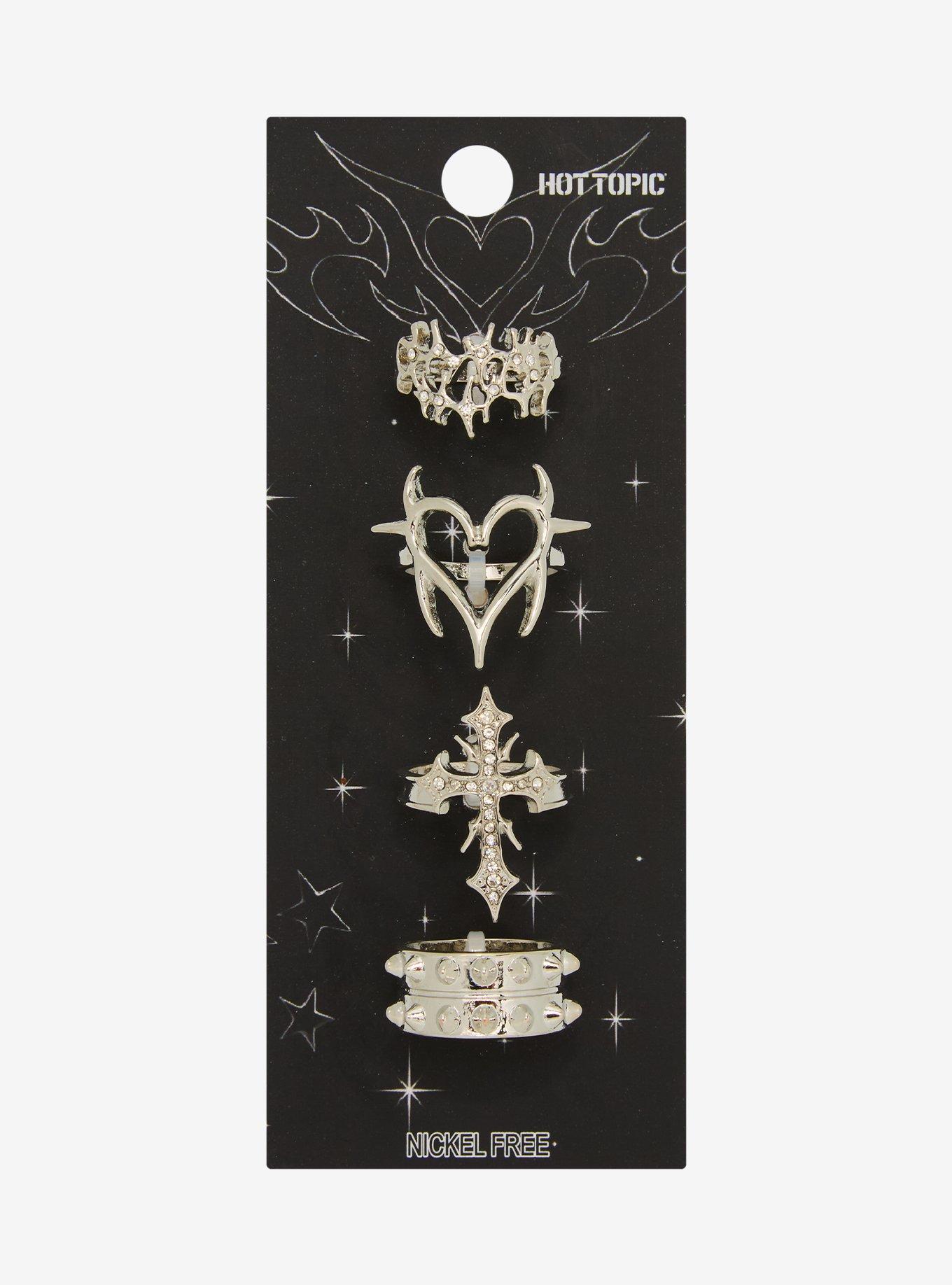 Cyber Spike Heart Cross Ring Set, , hi-res