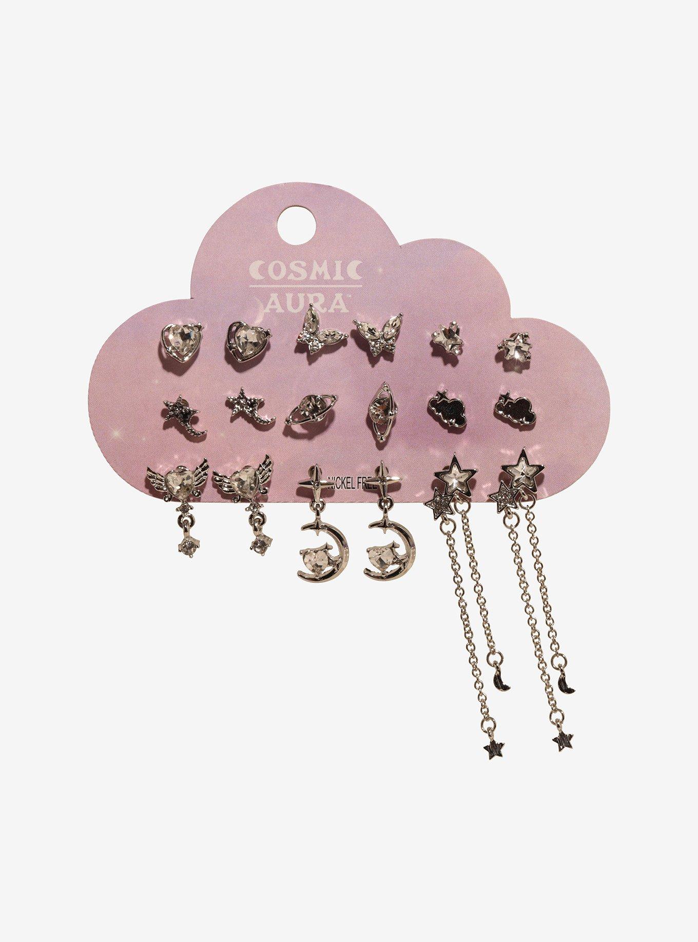 Cosmic Aura Star Winged Heart Stud Earring Set, , hi-res