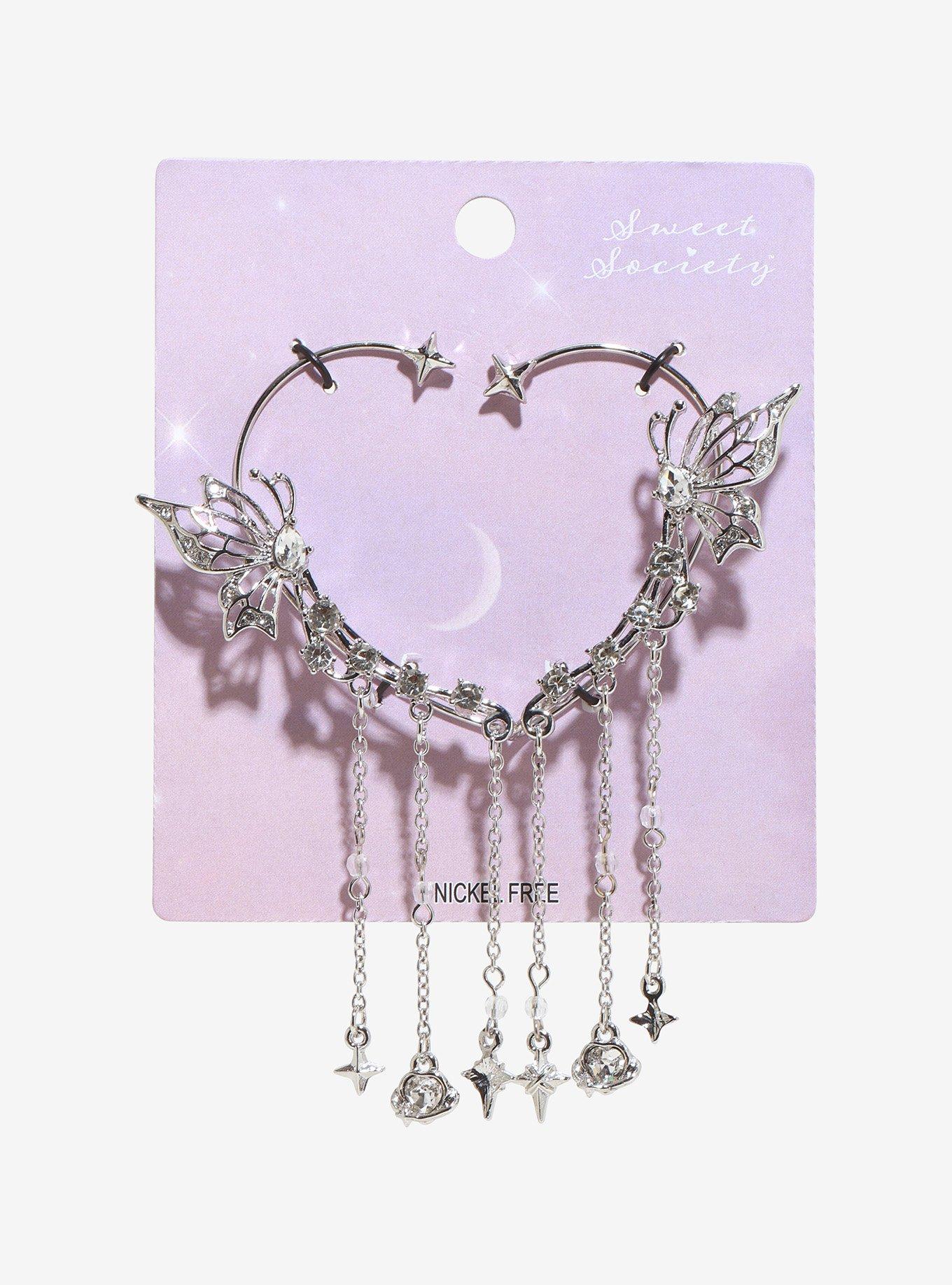 Sweet Society Butterfly Heart Charm Ear Cuff Set, , hi-res