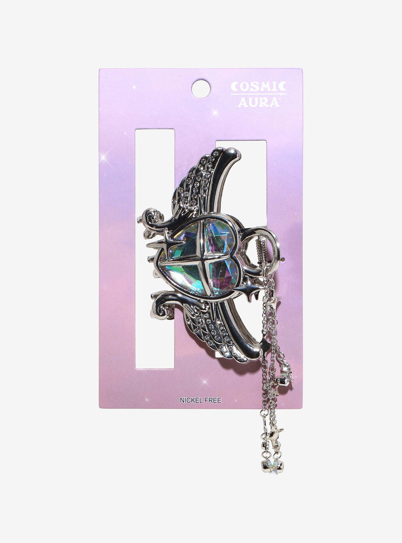 Cosmic Aura Winged Heart Charm Claw Hair Clip, , hi-res