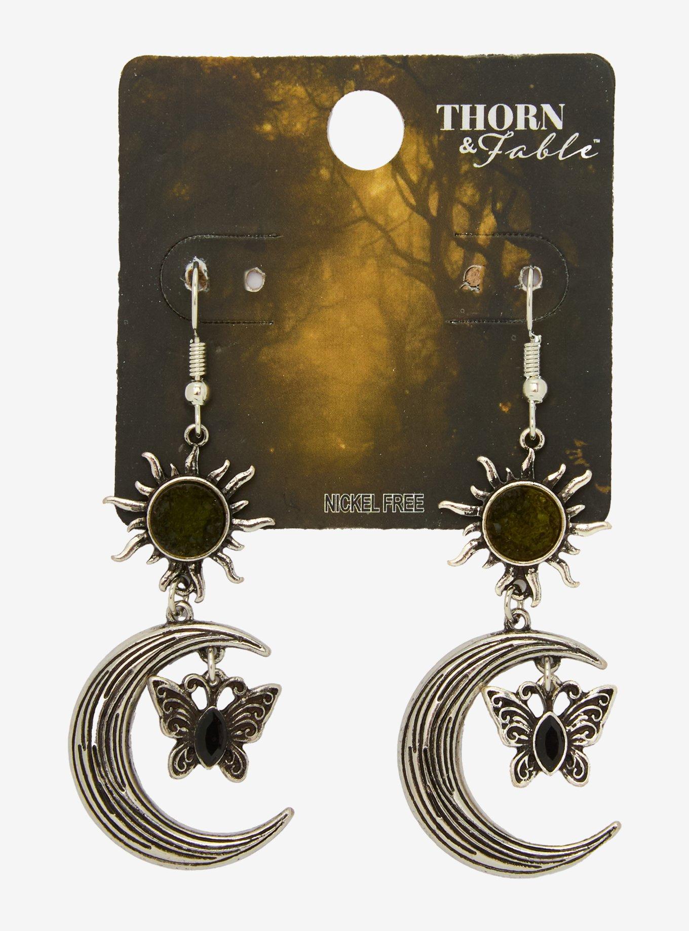 Thorn & Fable Dark Celestial Butterfly Pendant Earrings, , hi-res