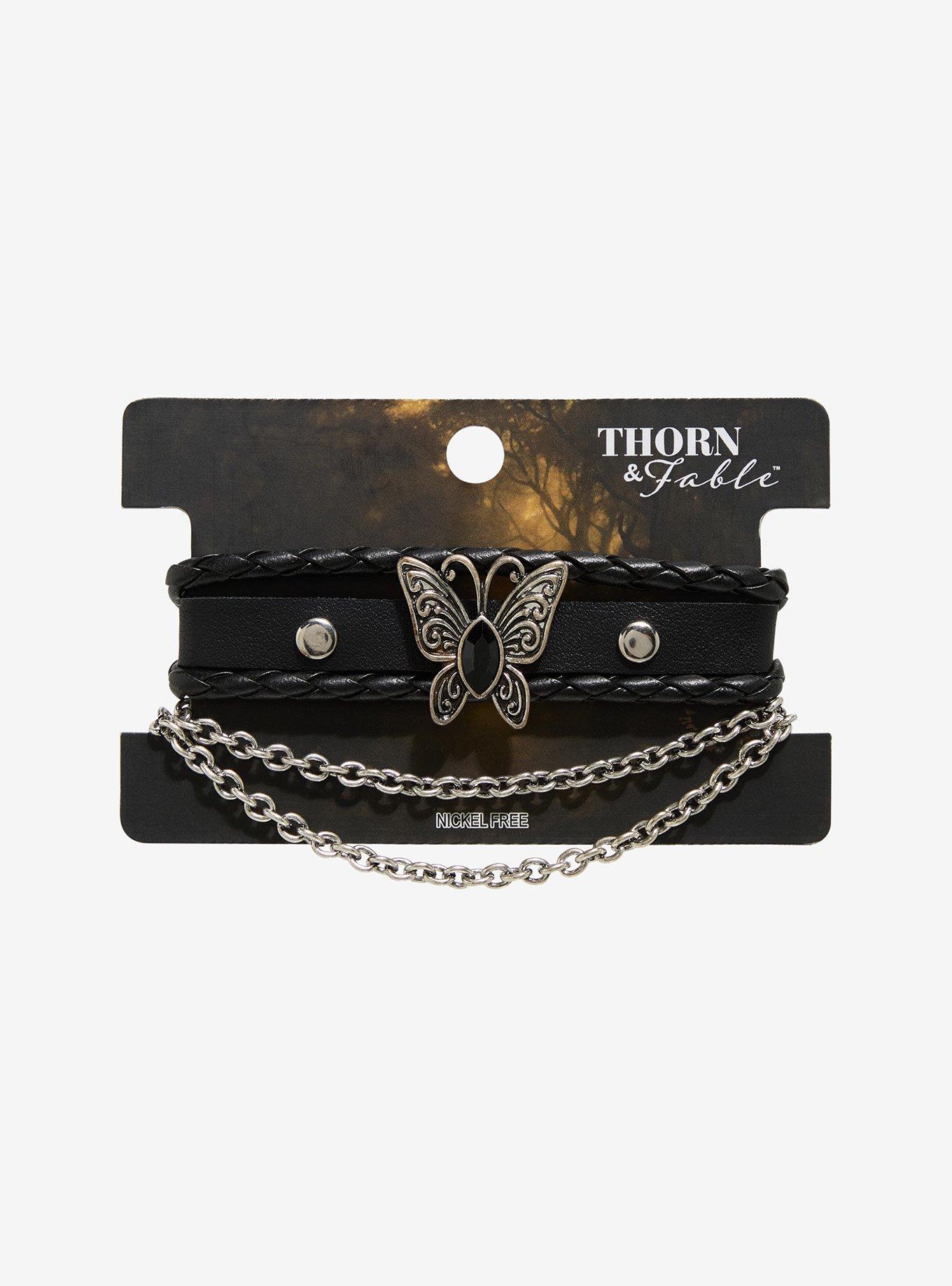 Thorn & Fable Butterfly Cord Chain Faux Leather Bracelet, , hi-res