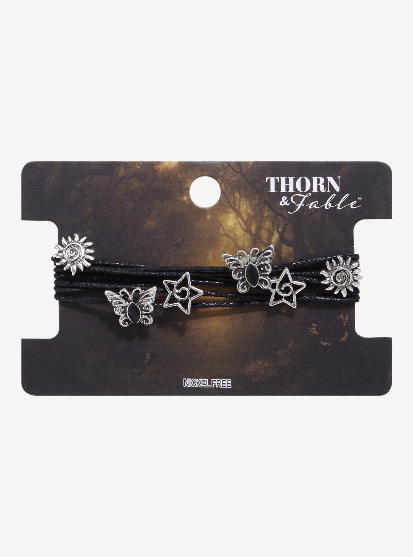 Thorn & Fable Butterfly Celestial Charms Grunge Cord Bracelet, , hi-res
