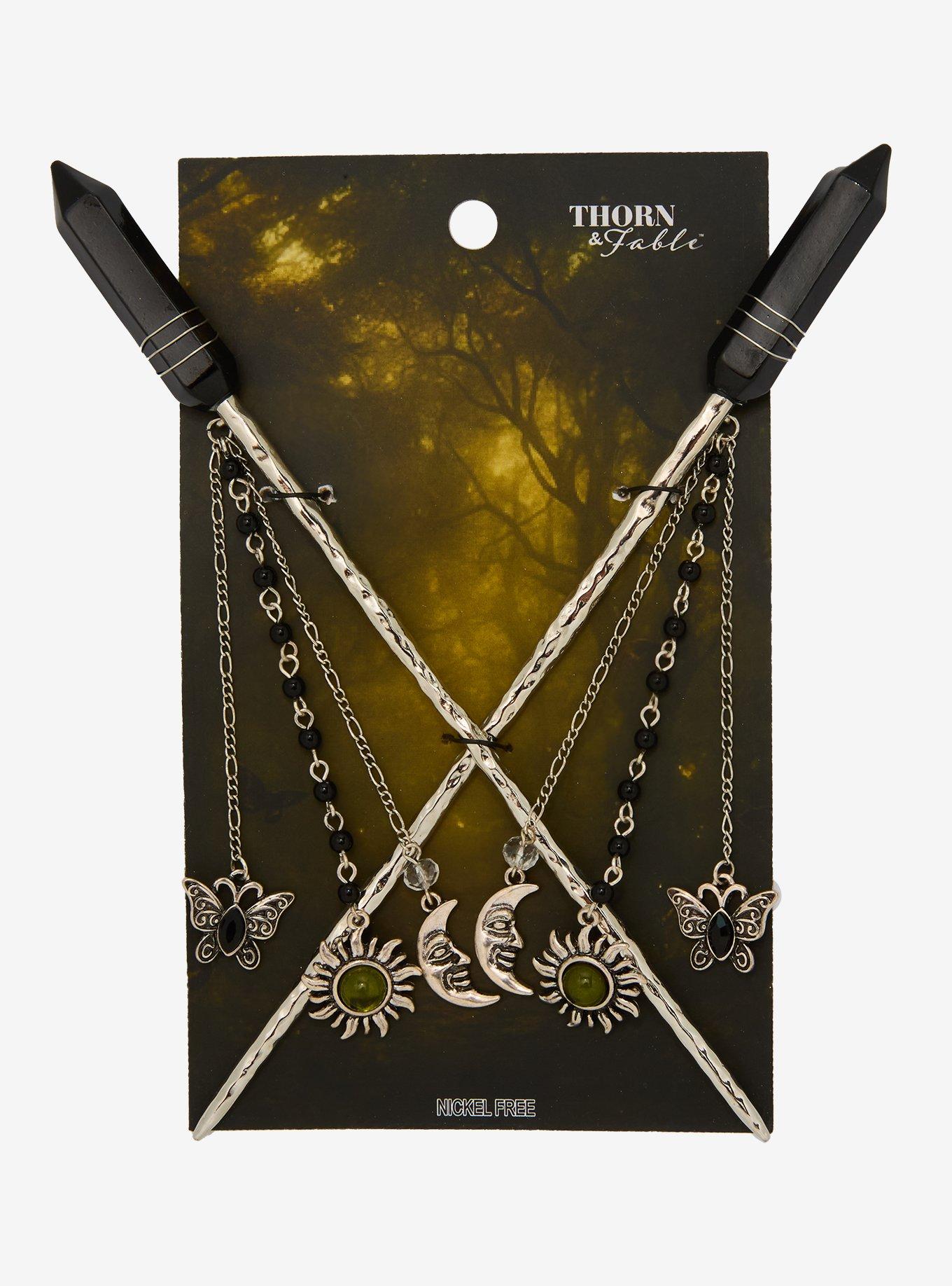 Thorn & Fable Faux Crystal Dark Celestial Hair Stick Set, , hi-res