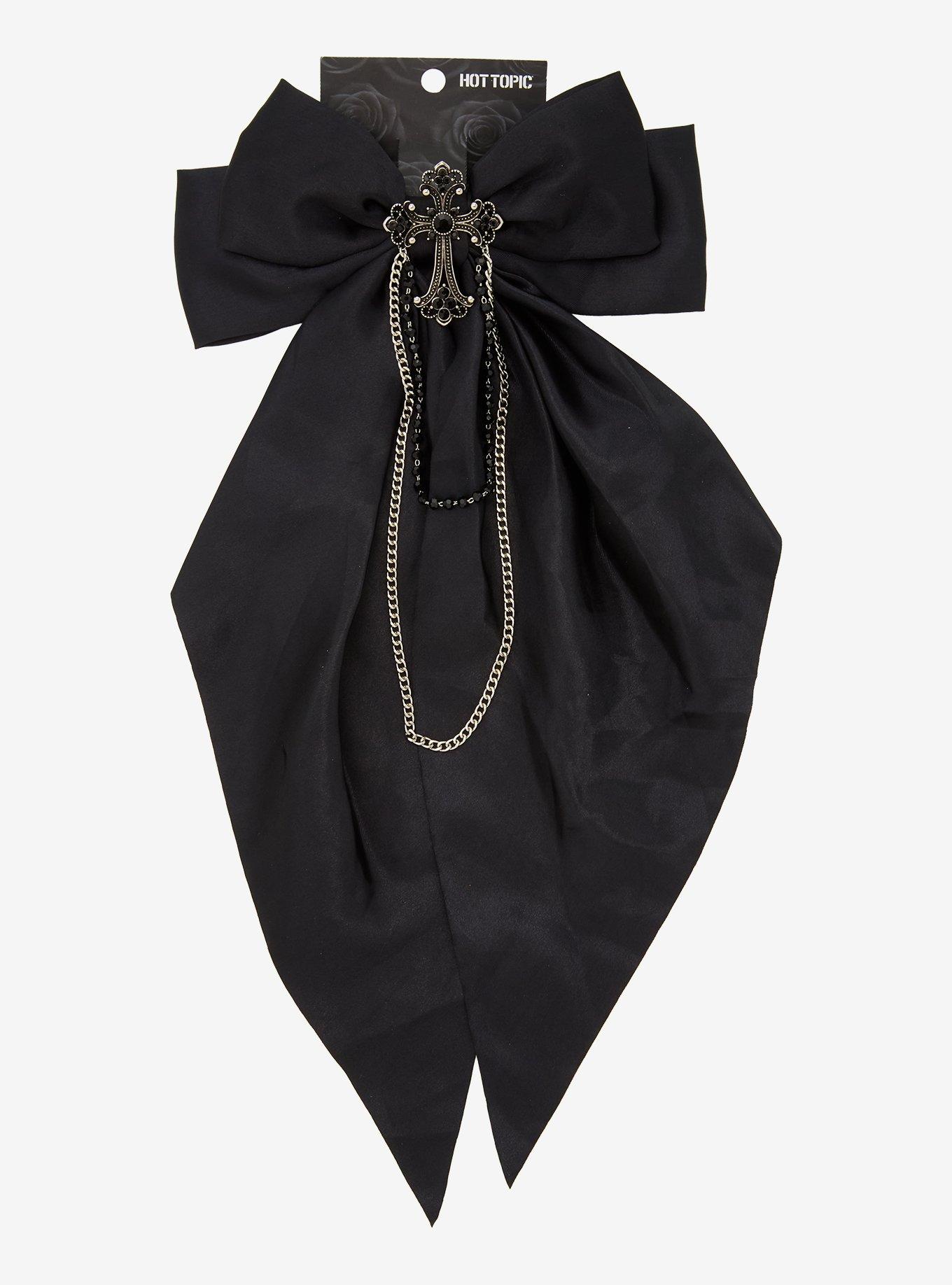 Gothic Cross Chain Drop Hair Bow, , hi-res