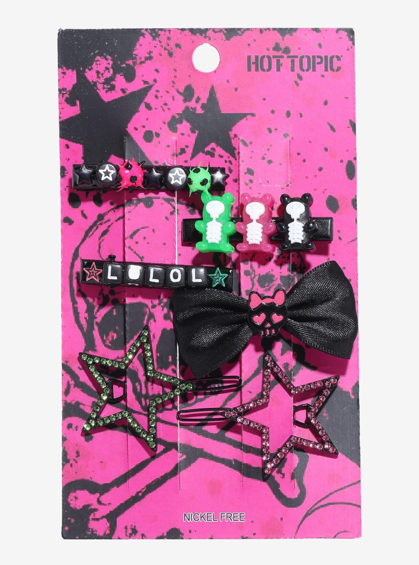 Scene Kid Star Skull Bow Hair Clip Set, , hi-res